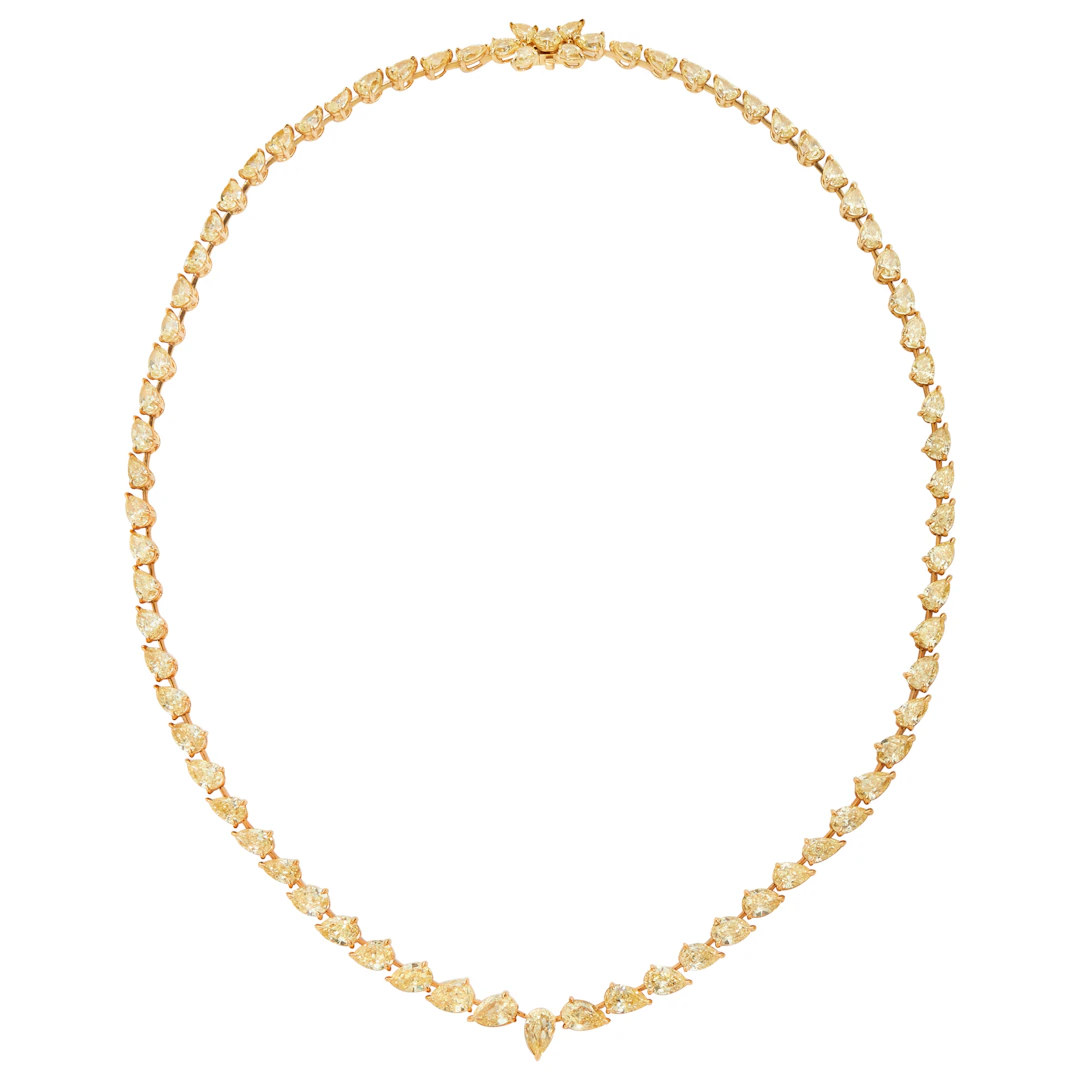 Gold and 35.00ctw Pear Cut Yellow Diamond Tennis Necklace