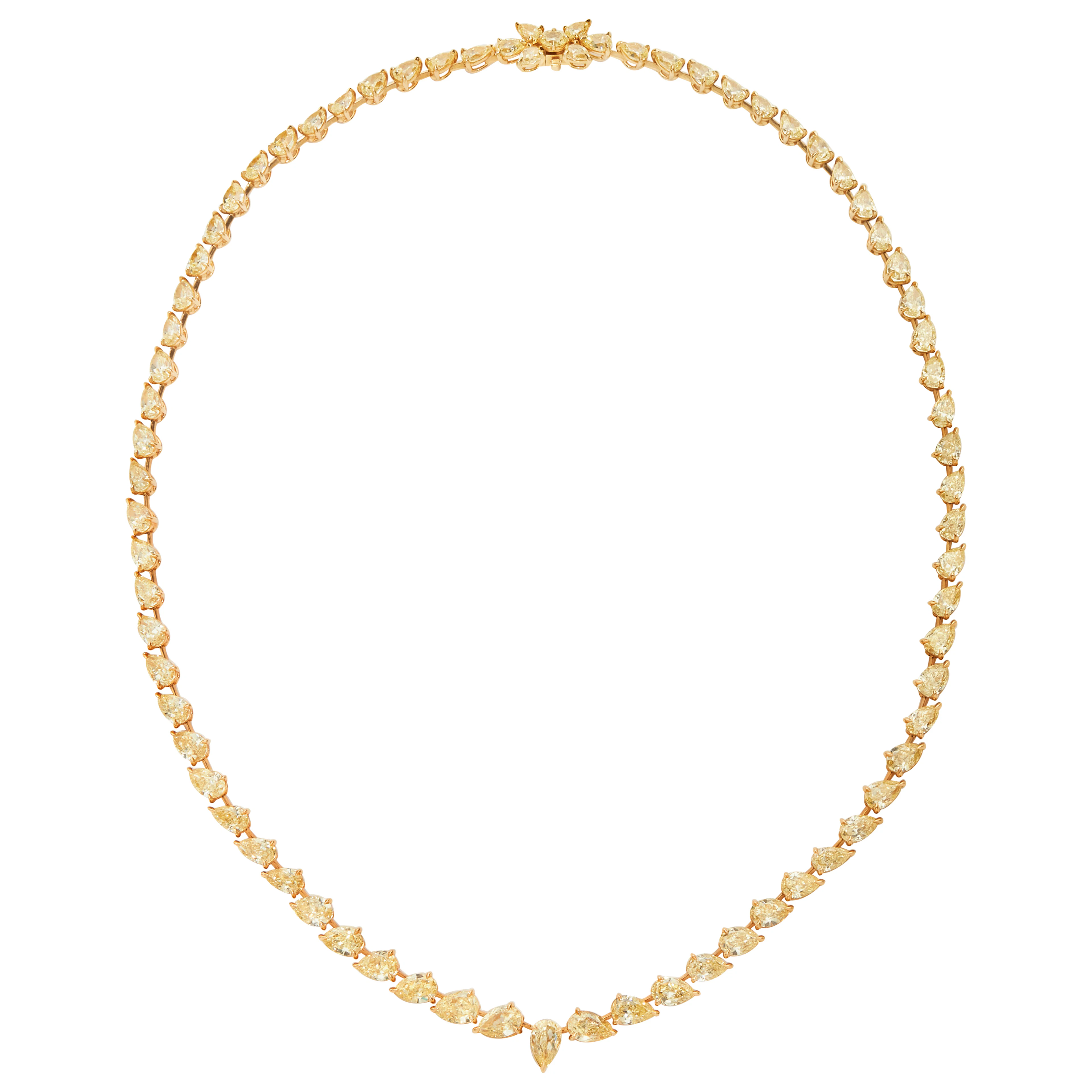 Gold and 35.00ctw Pear Cut Yellow Diamond Tennis Necklace