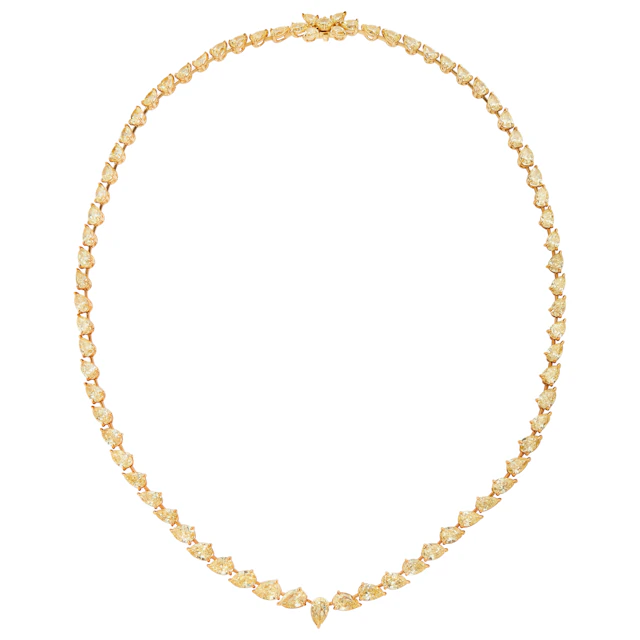 Gold and 35.00ctw Pear Cut Yellow Diamond Tennis Necklace