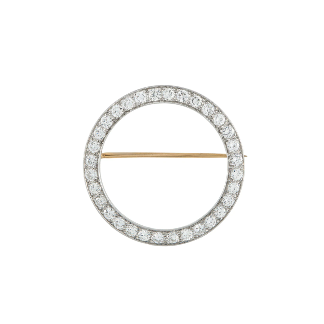 Vintage Platinum, Gold and Diamond Circle Brooch