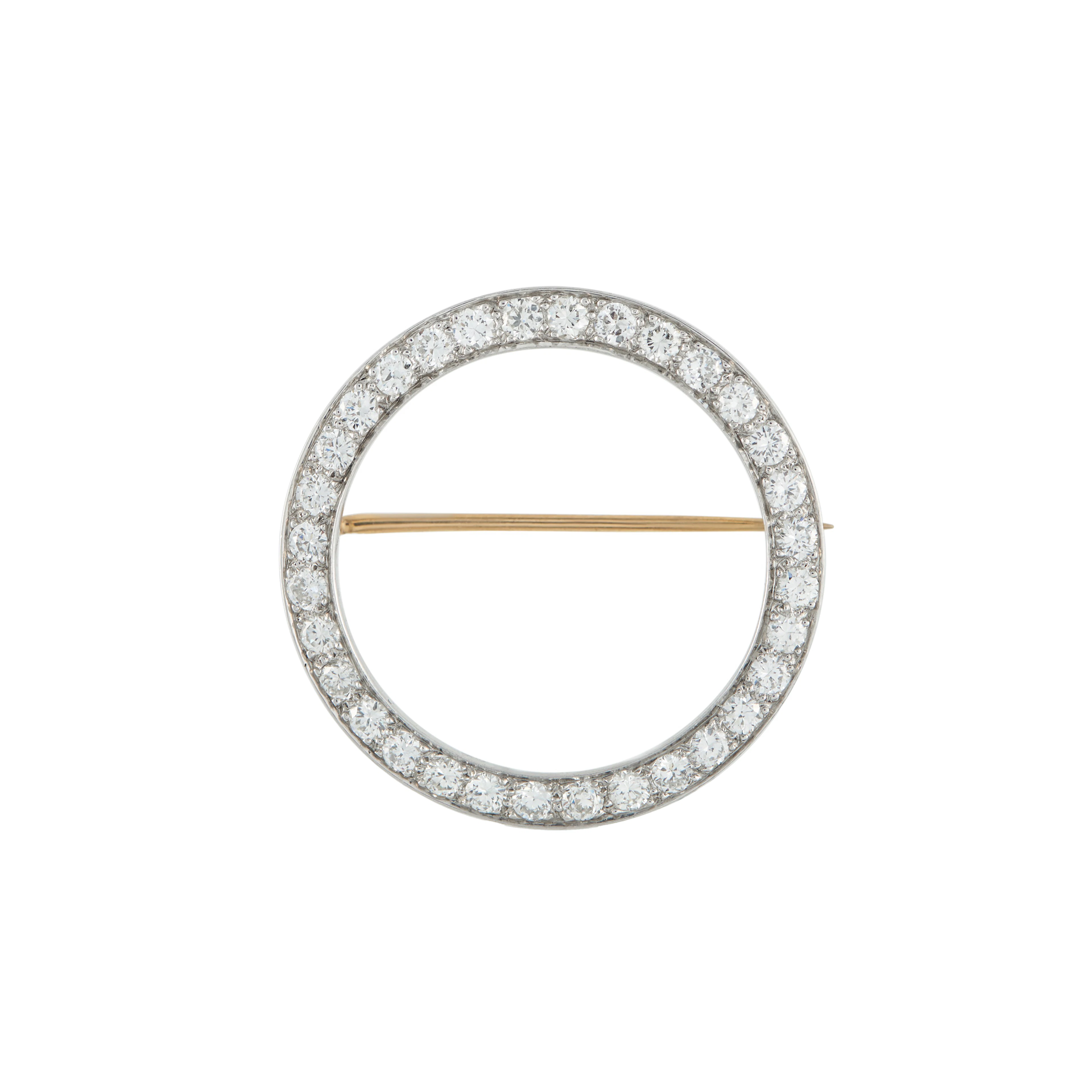 Vintage Platinum, Gold and Diamond Circle Brooch