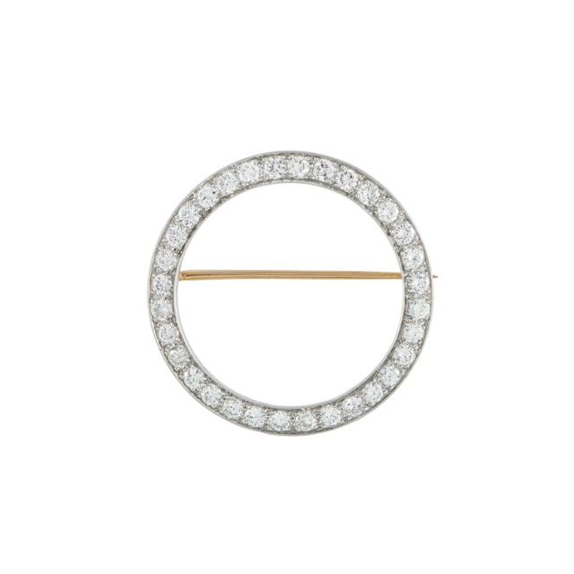 Vintage Platinum, Gold and Diamond Circle Brooch