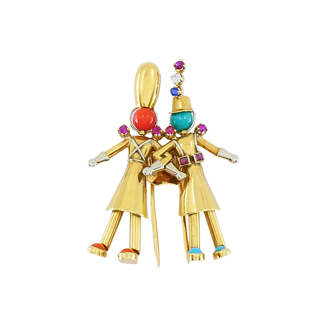 Vintage Gold, White Gold, Multigem and Diamond Brooch