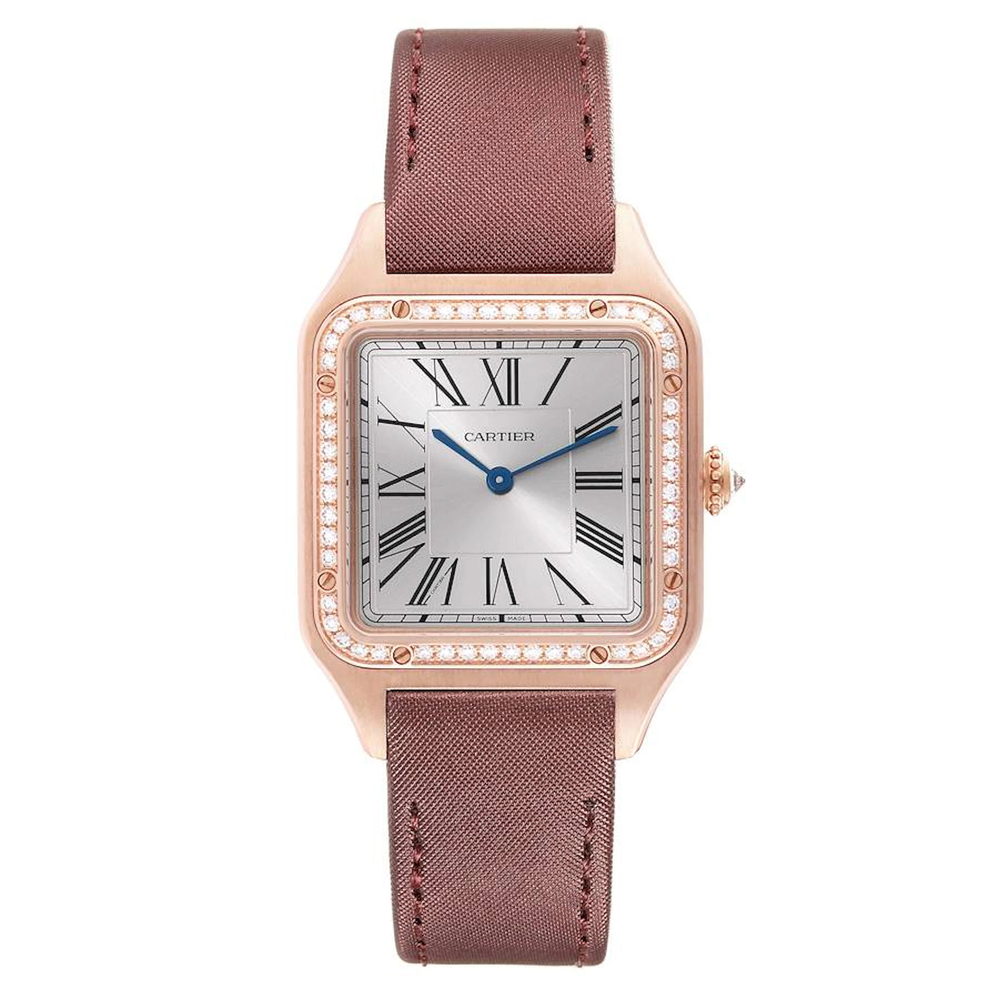 Santos Dumont Large (Reference WJSA0018). A 43.5mm rose gold diamond-set