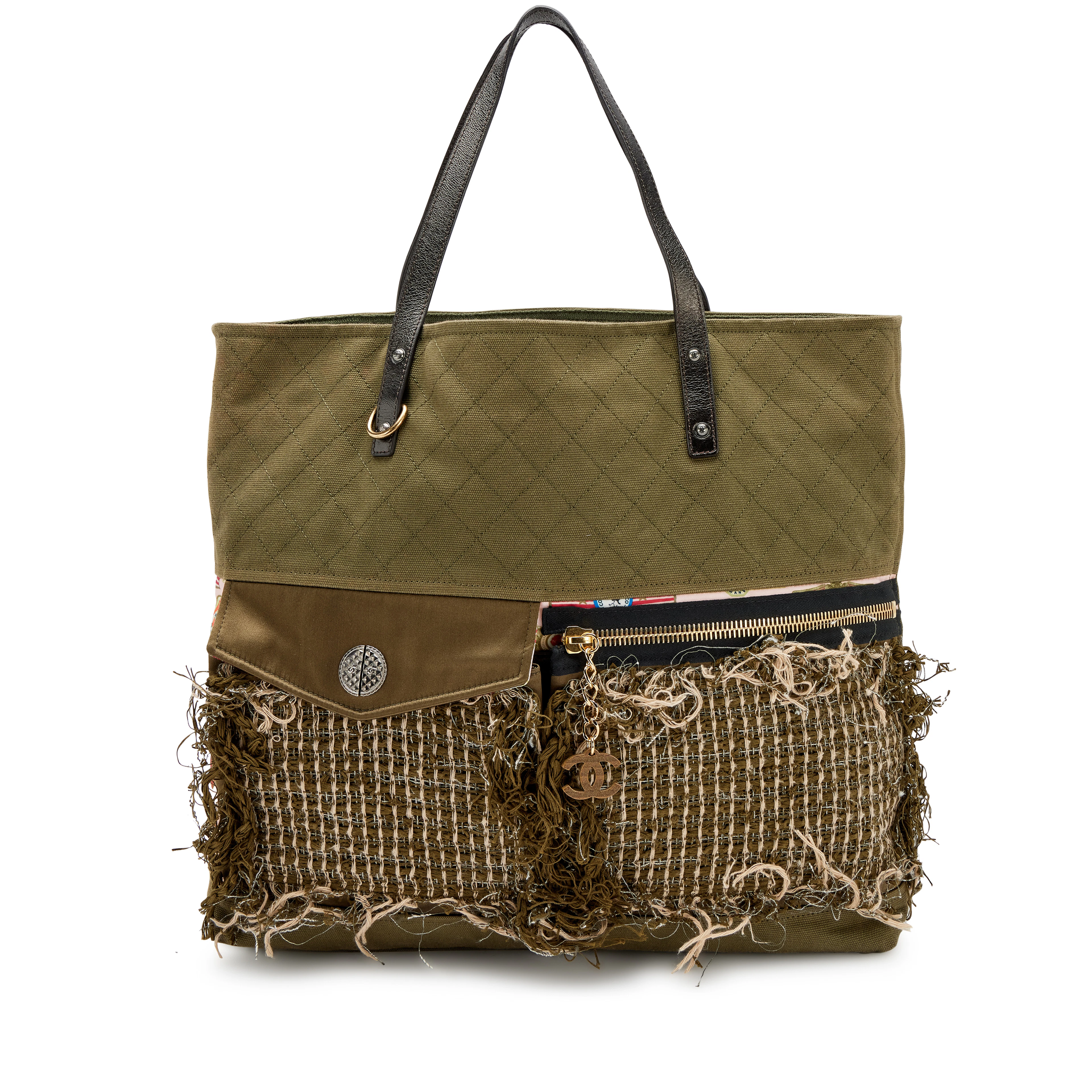 Khaki Quilted Canvas, Multicolor Tweed and Pink Multicolor Quilted