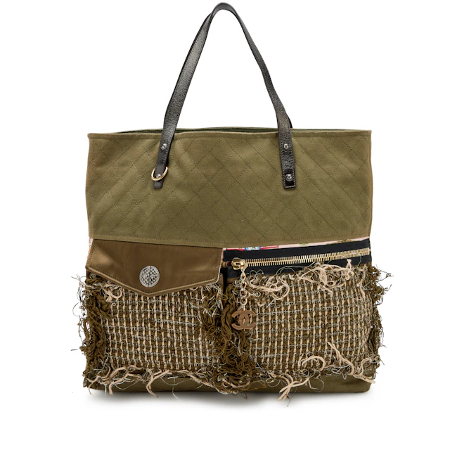 Khaki Quilted Canvas, Multicolor Tweed and Pink Multicolor Quilted