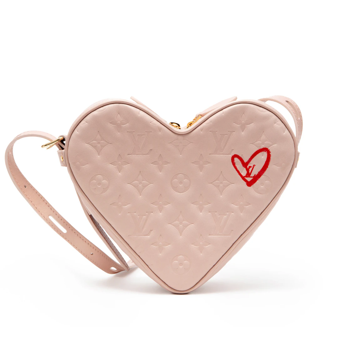 Dragée Light Pink Monogram Embossed Puffy Lambskin Sac Coeur Gold