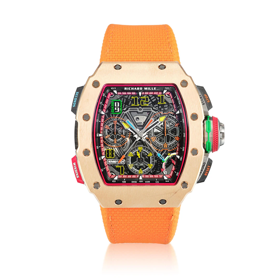 (Reference RM65-01). A rose gold semi-skeletonized split seconds chronograph