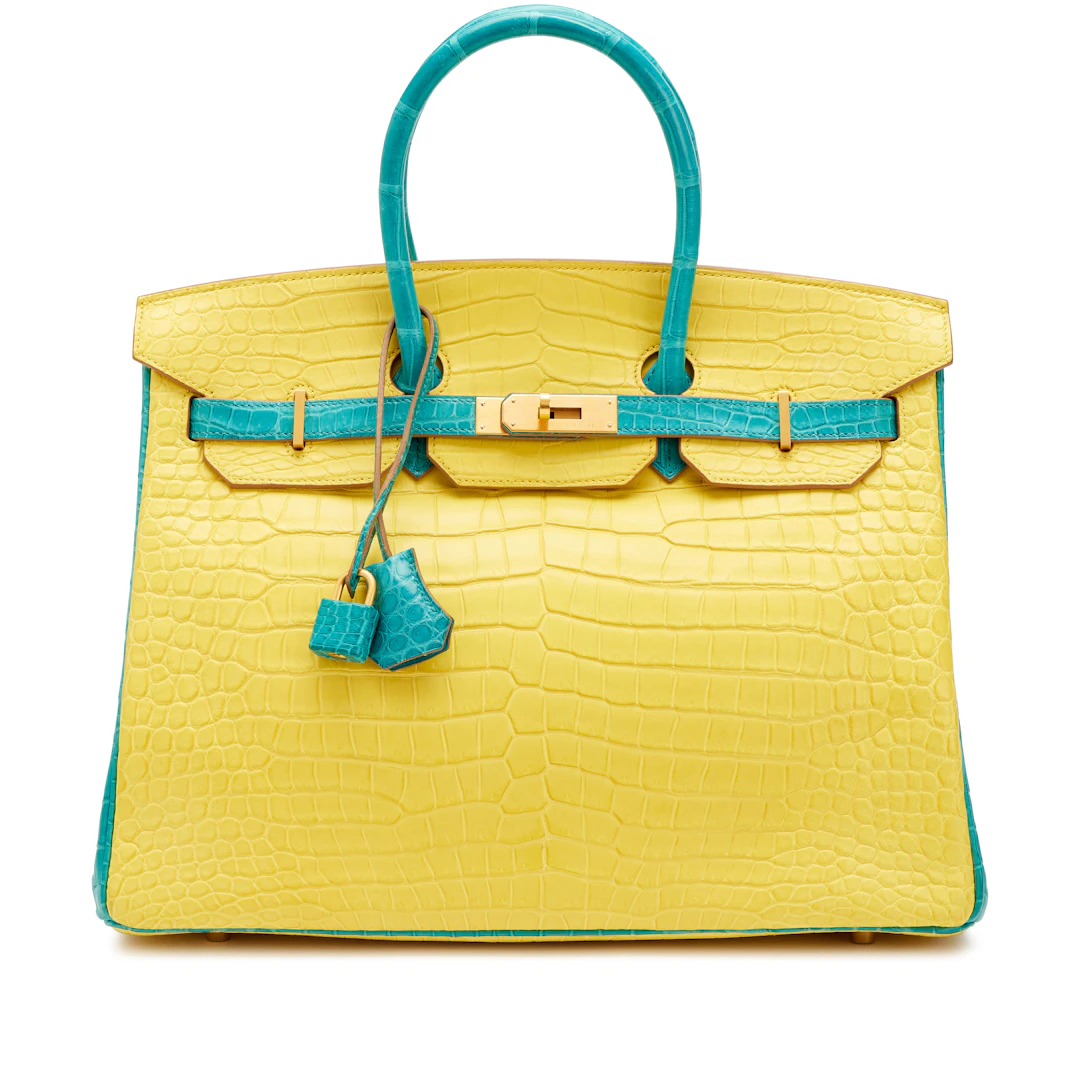 Bleu Paon and Mimosa Matte Porosus Crocodile HSS Birkin 35 Brushed