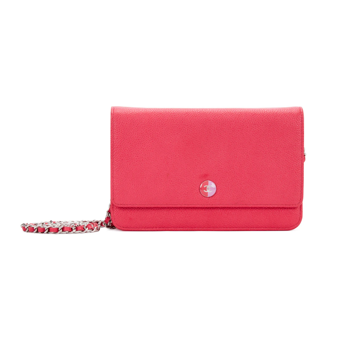 Pink Caviar Wallet on Chain Link Pink, Pink, and Silver Metal and