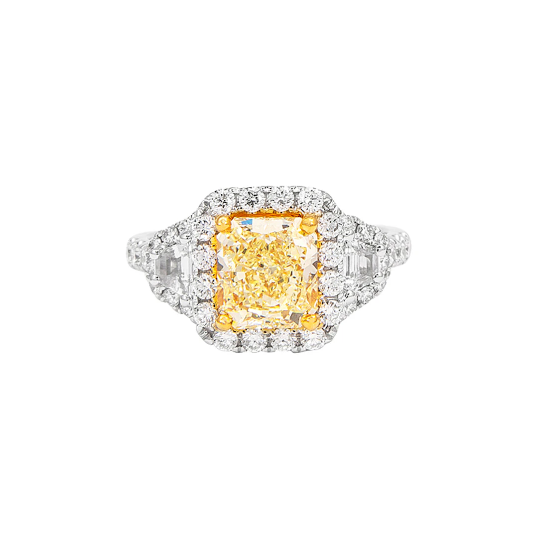 White Gold, Gold and 2.02ct Radiant Cut Fancy Yellow Diamond and Diamond