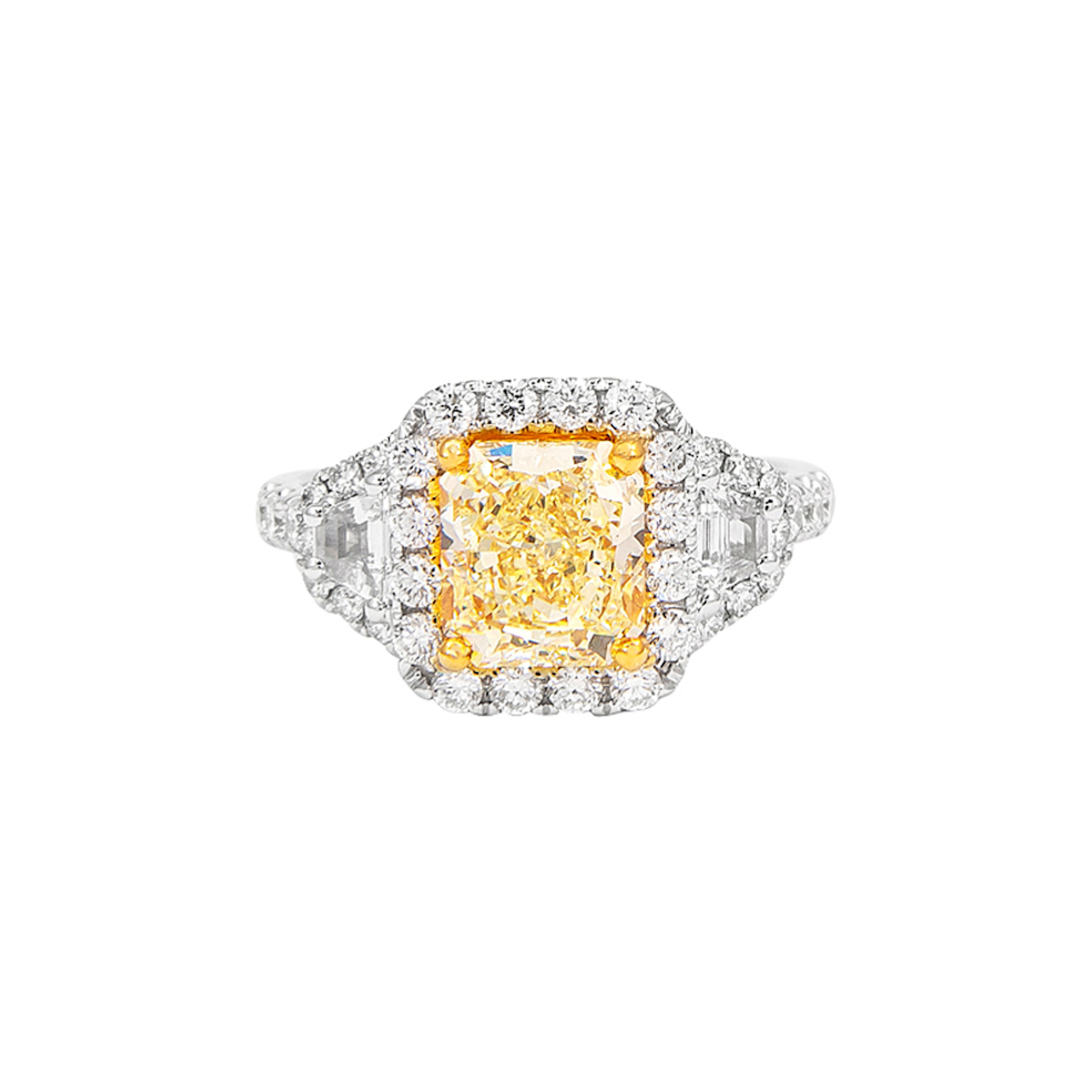White Gold, Gold and 2.02ct Radiant Cut Fancy Yellow Diamond and Diamond