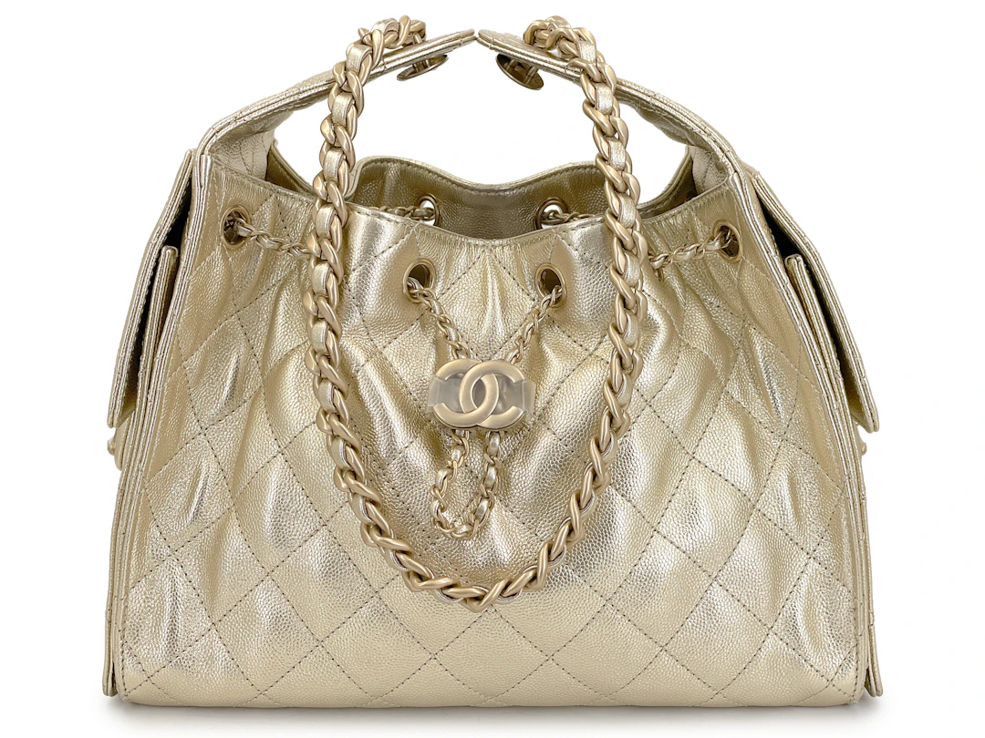 Metallic Gold Quilted Caviar Small 25 Gold Hardware, 2025