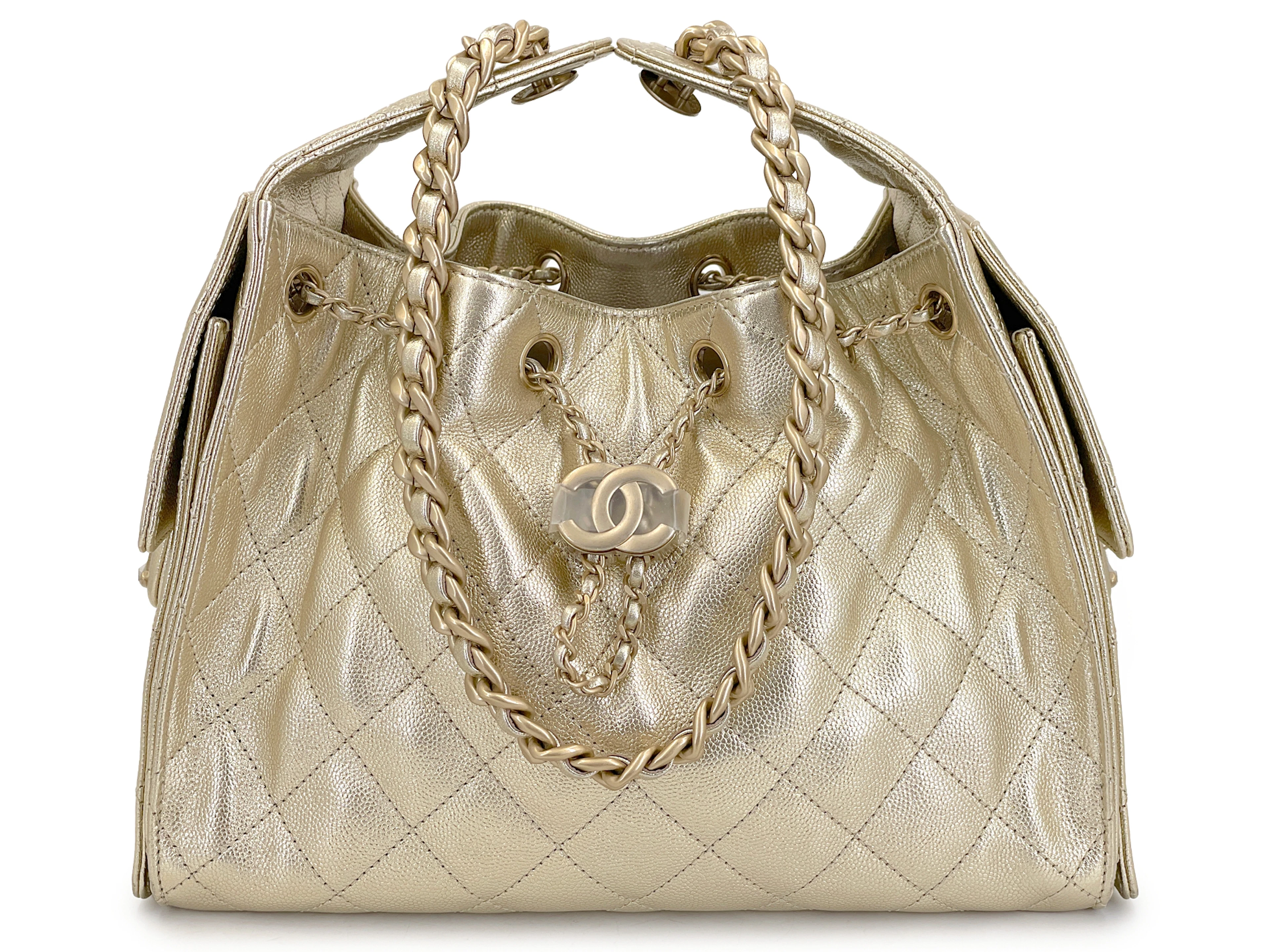 Metallic Gold Quilted Caviar Small 25 Gold Hardware, 2025