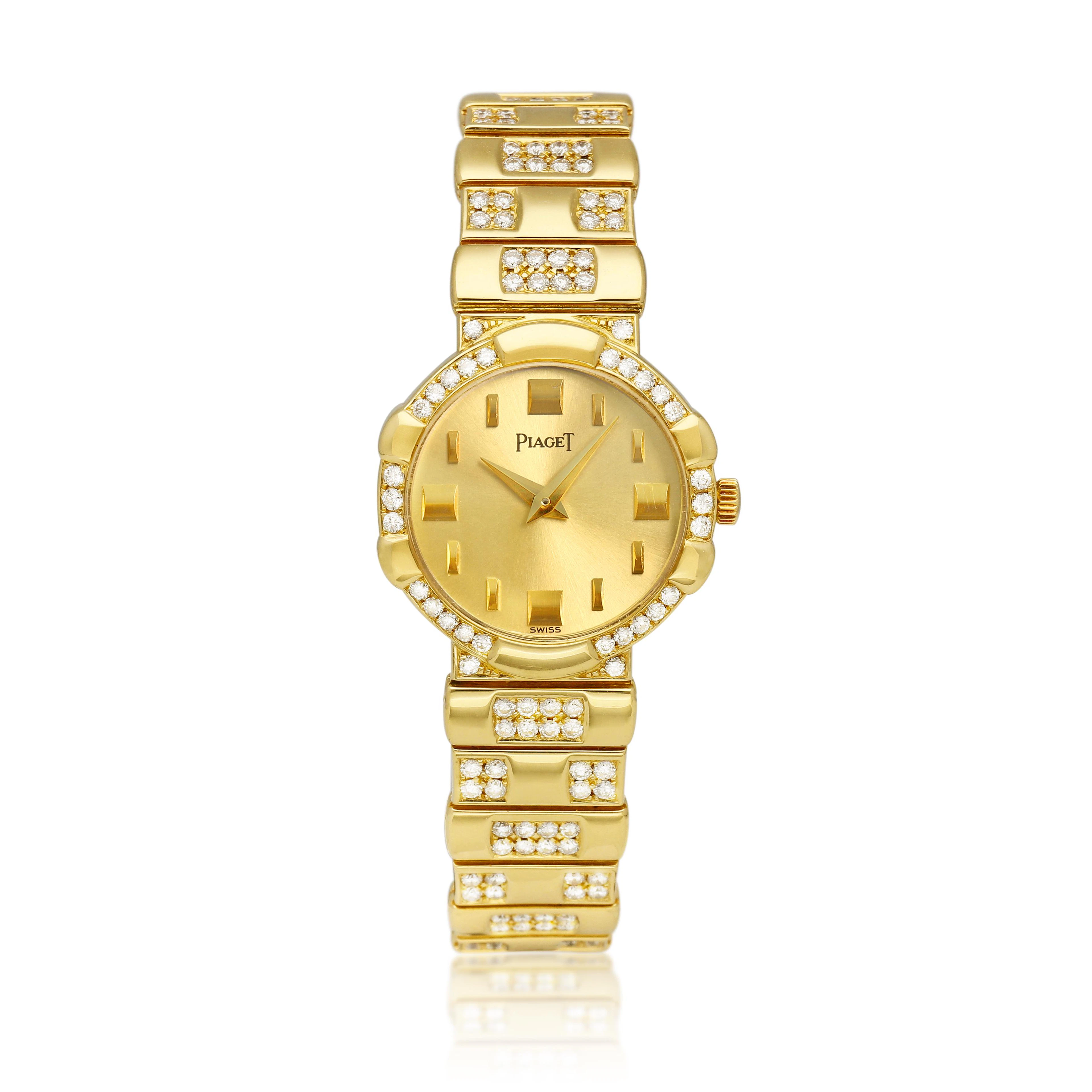 (Reference 8601). A yellow gold and diamond-set quartz bracelet watch.