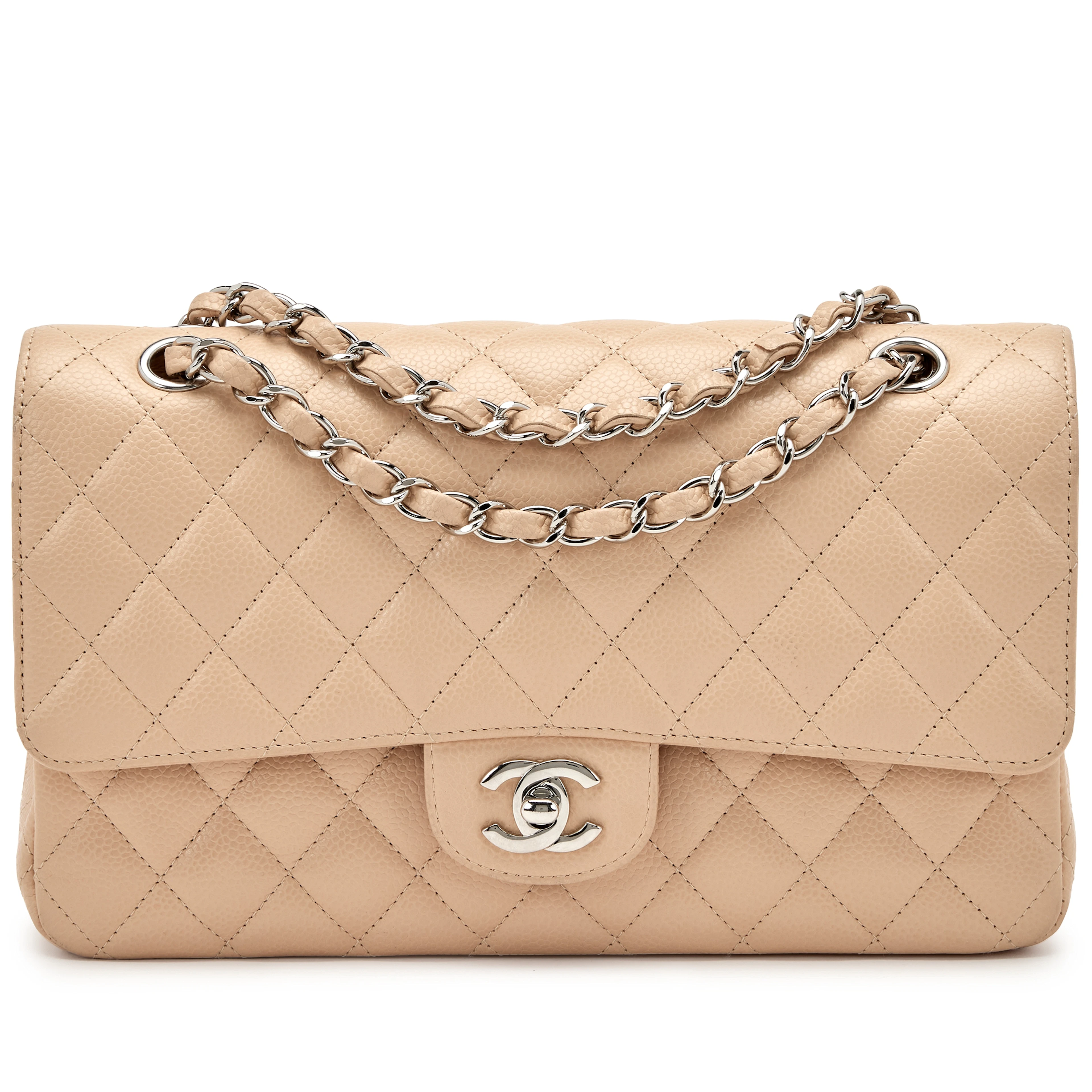 Beige Quilted Caviar Small Classic Double Flap Silver Hardware, 2010-2011
