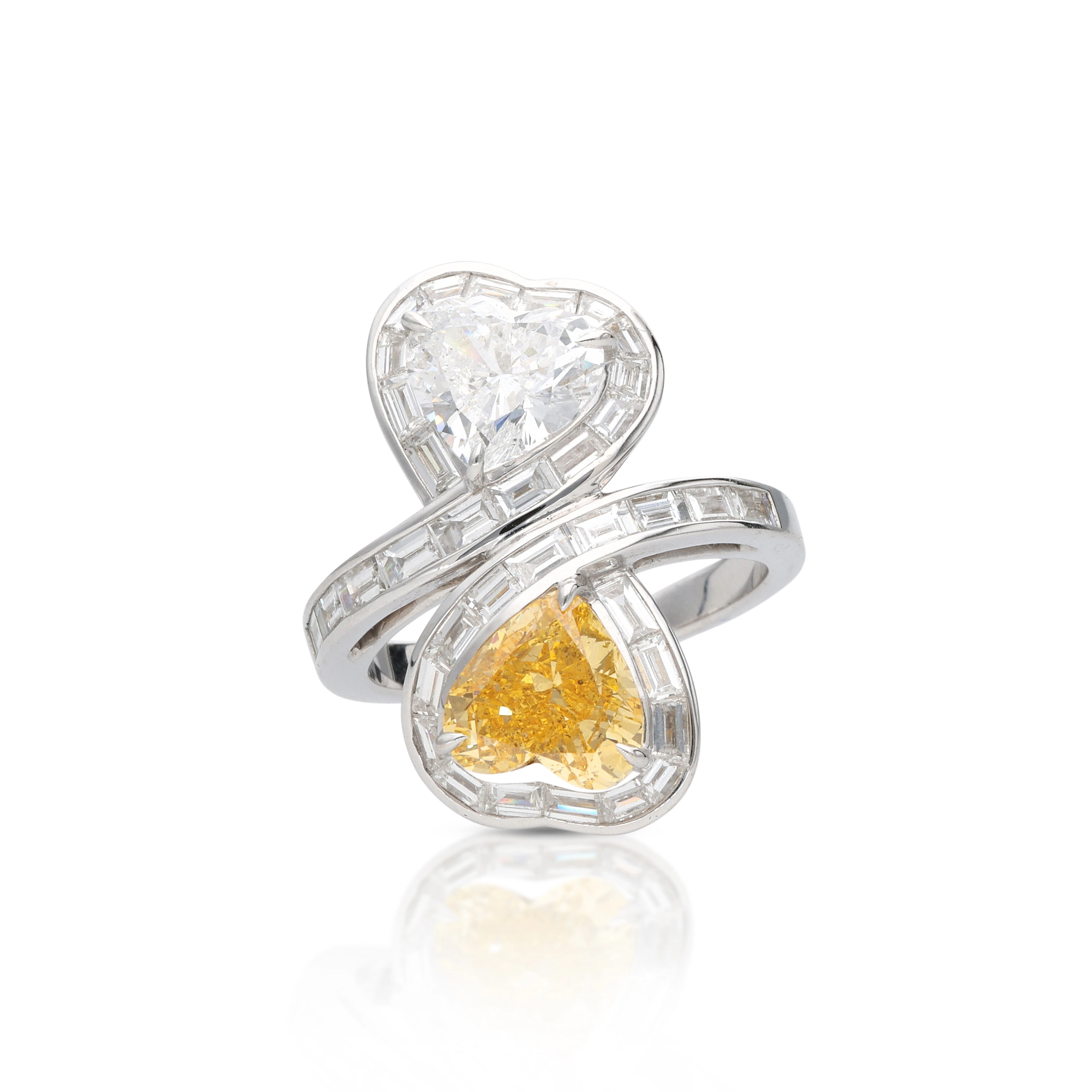 White Gold, Heart Shaped Fancy Vivid Orange-Yellow Diamond and Diamond