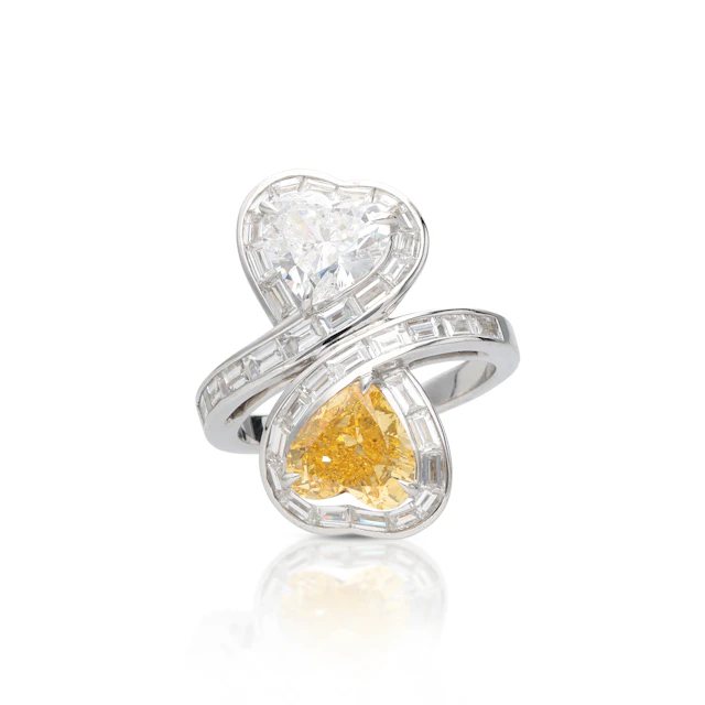 White Gold, Heart Shaped Fancy Vivid Orange-Yellow Diamond and Diamond