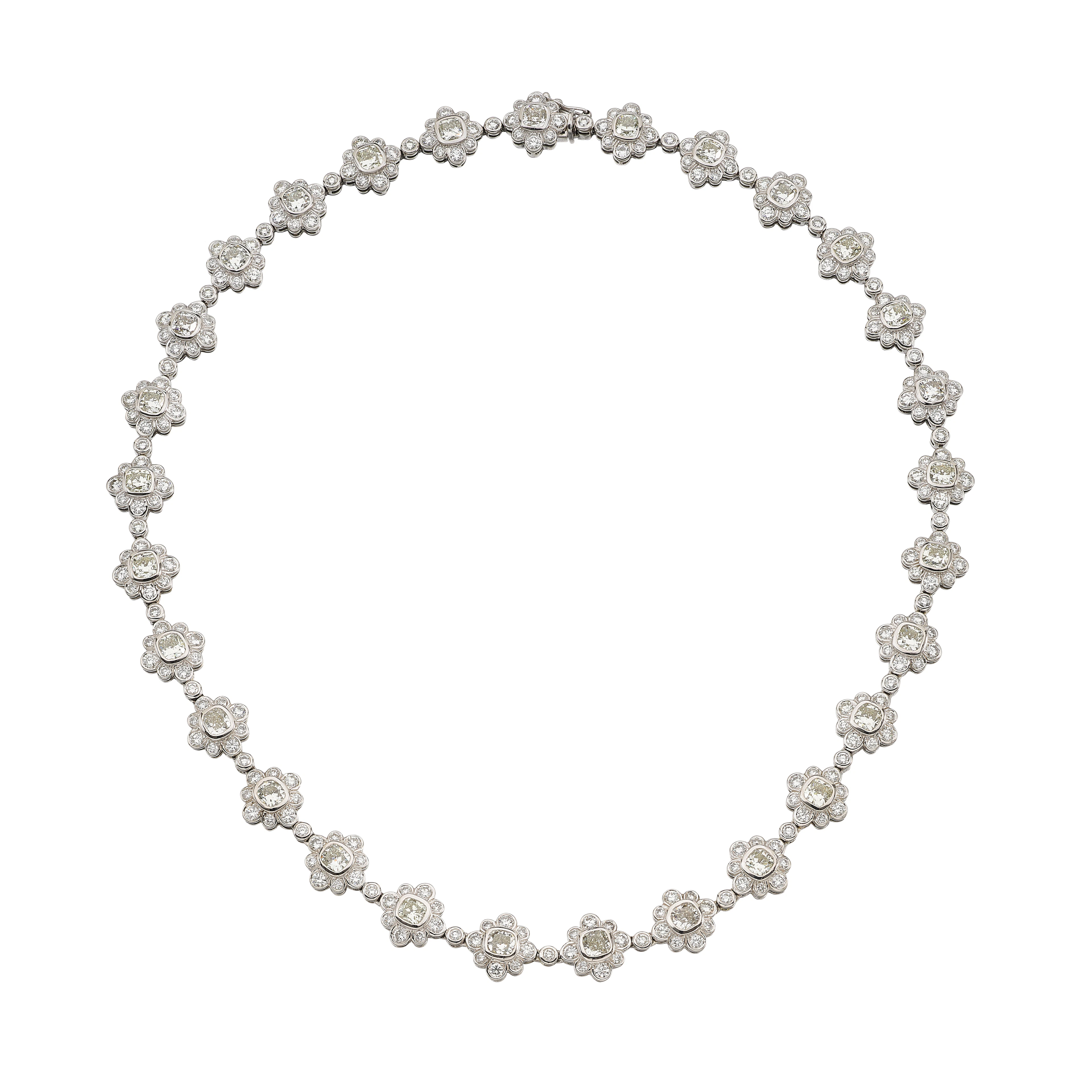 Platinum and 26.28ctw Cushion and Round Brilliant Cut Diamond Necklace