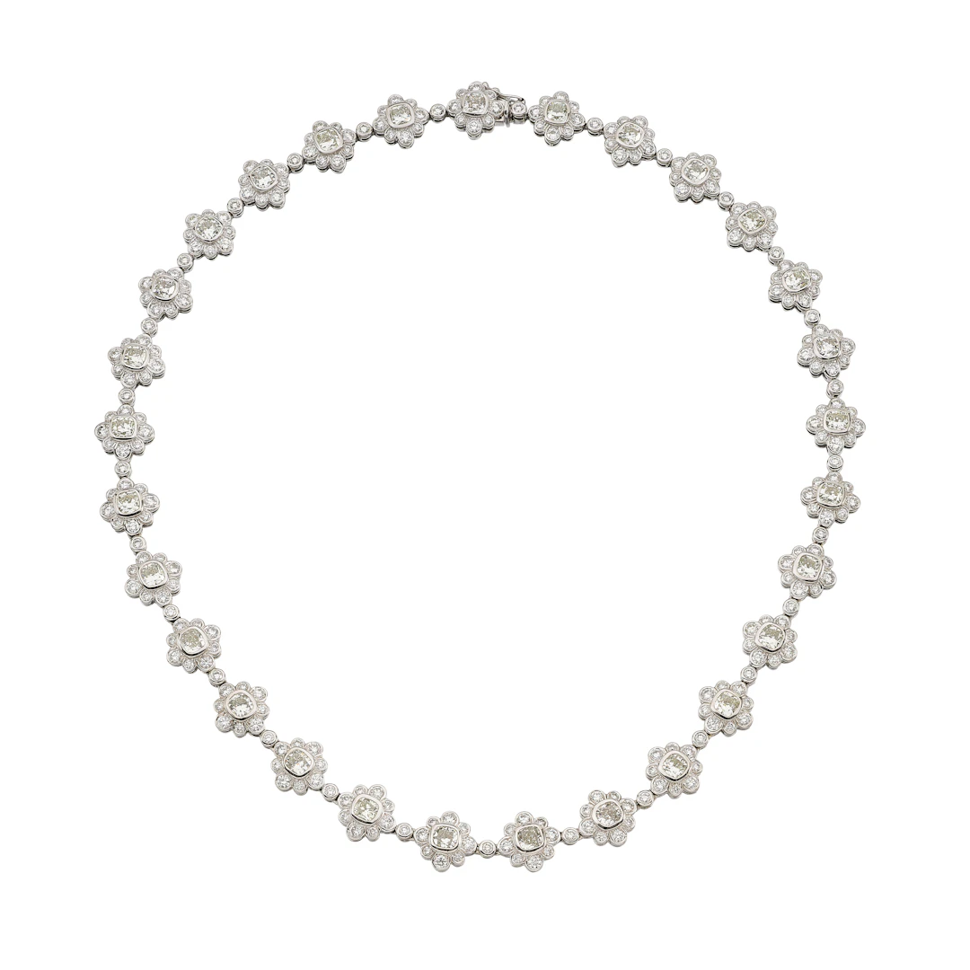 Platinum and 26.28ctw Cushion and Round Brilliant Cut Diamond Necklace
