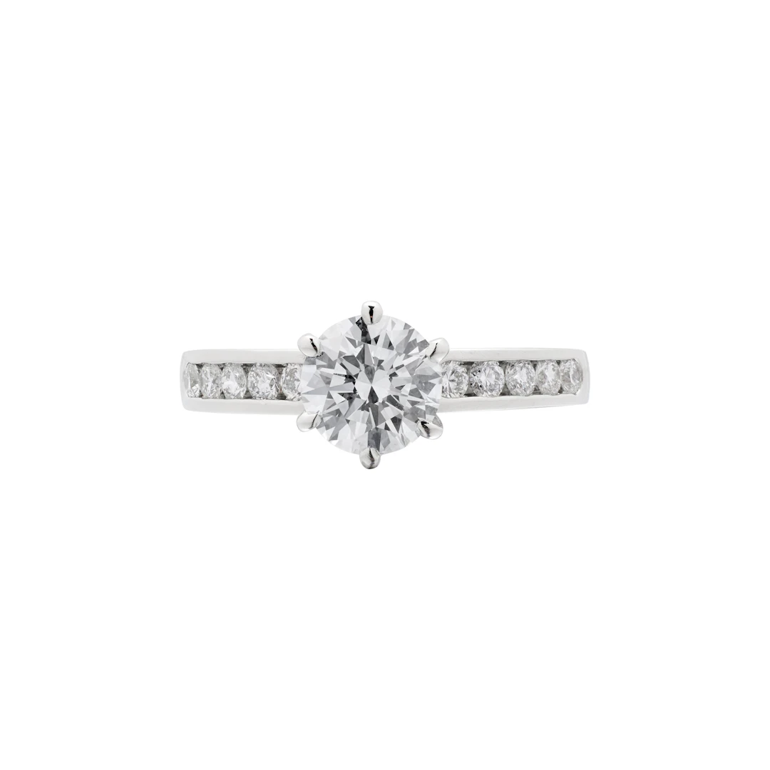 Platinum, 1.19ct Round Brilliant Cut Diamond and Diamond Engagement Ring