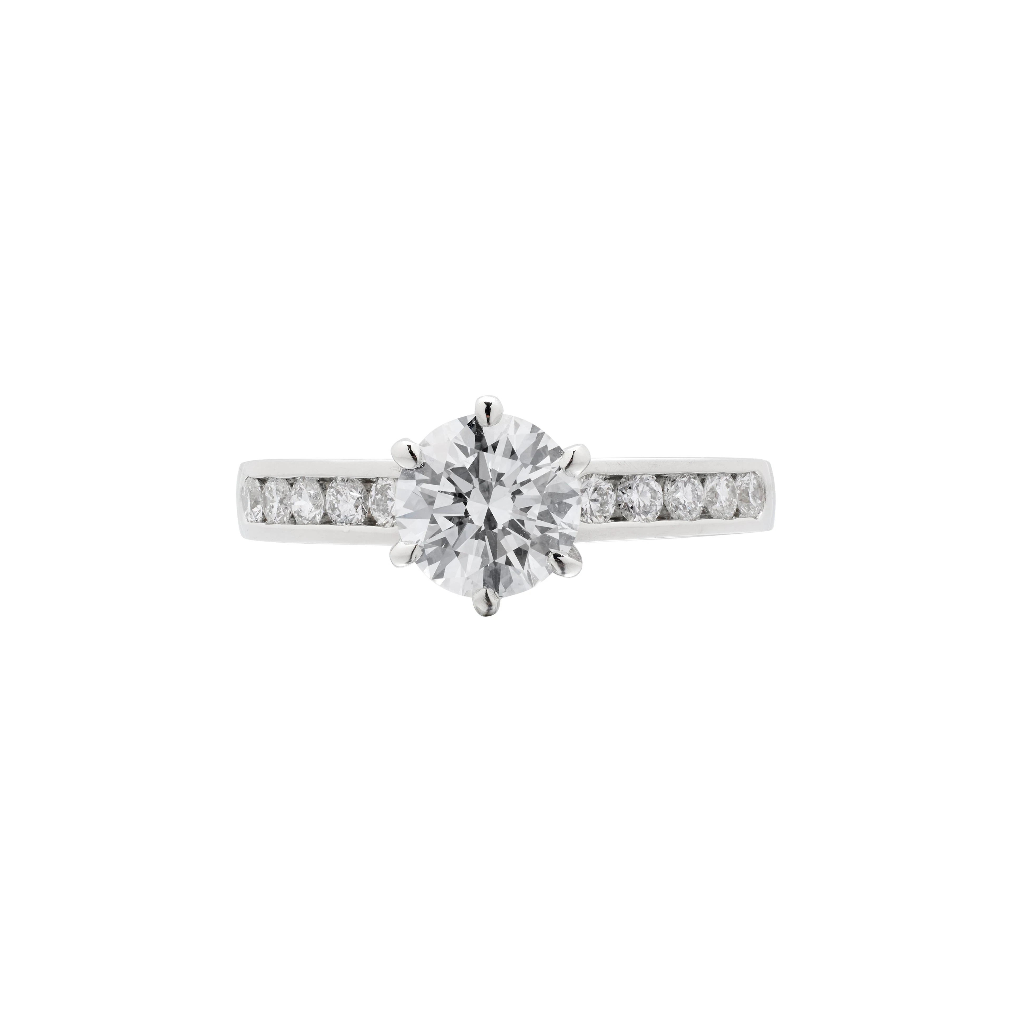 Platinum, 1.19ct Round Brilliant Cut Diamond and Diamond Engagement Ring