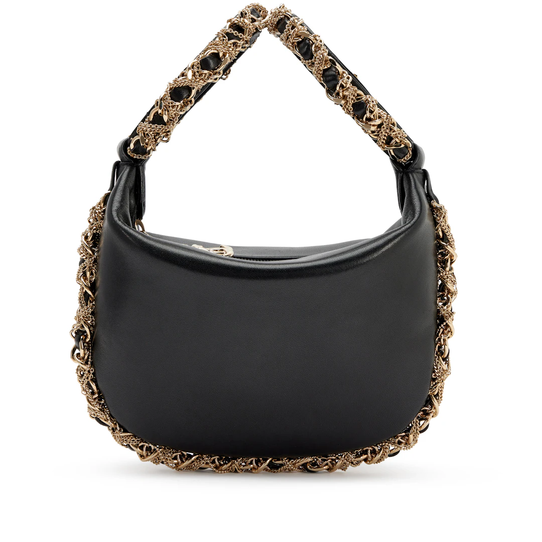 Black Lambskin Twisted Chain Around Mini Hobo Clutch Gold Hardware, 2013
