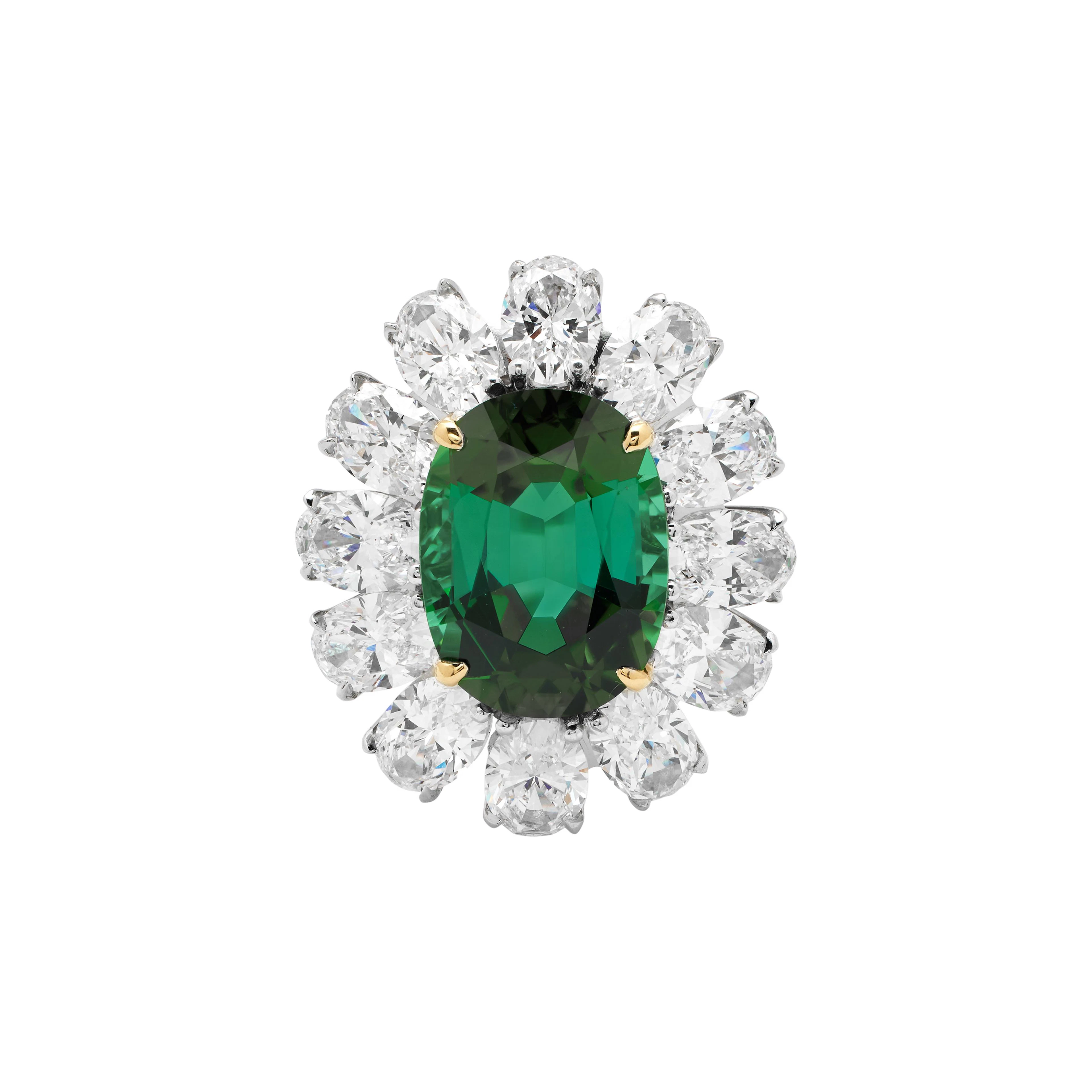 Platinum, 6.45ct Tourmaline and Diamond Ring