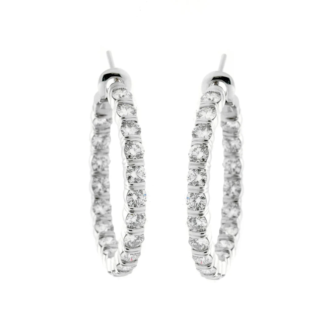Platinum and 6.00ctw Round Brilliant Cut Diamond Hoop Earrings