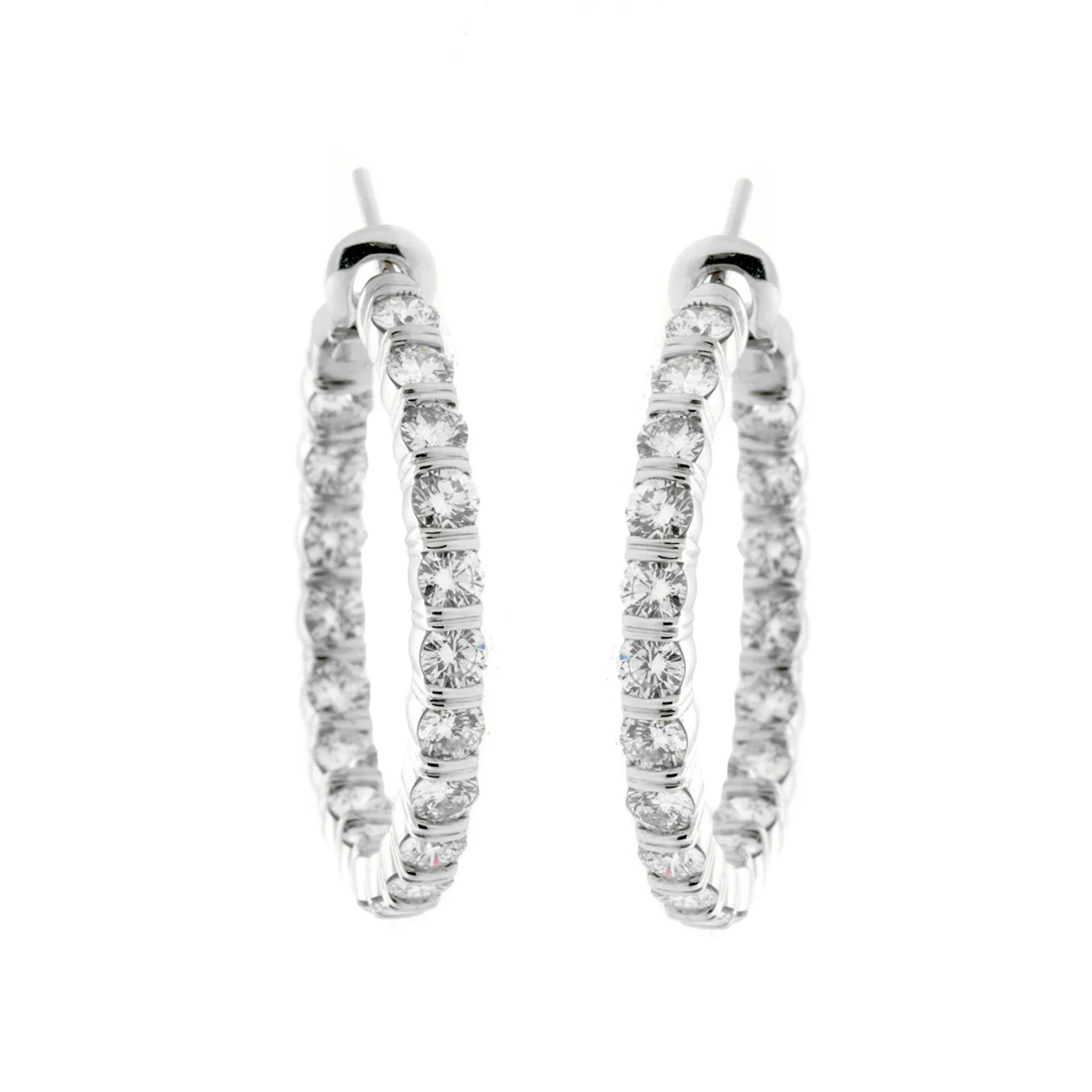 Platinum and 6.00ctw Round Brilliant Cut Diamond Hoop Earrings