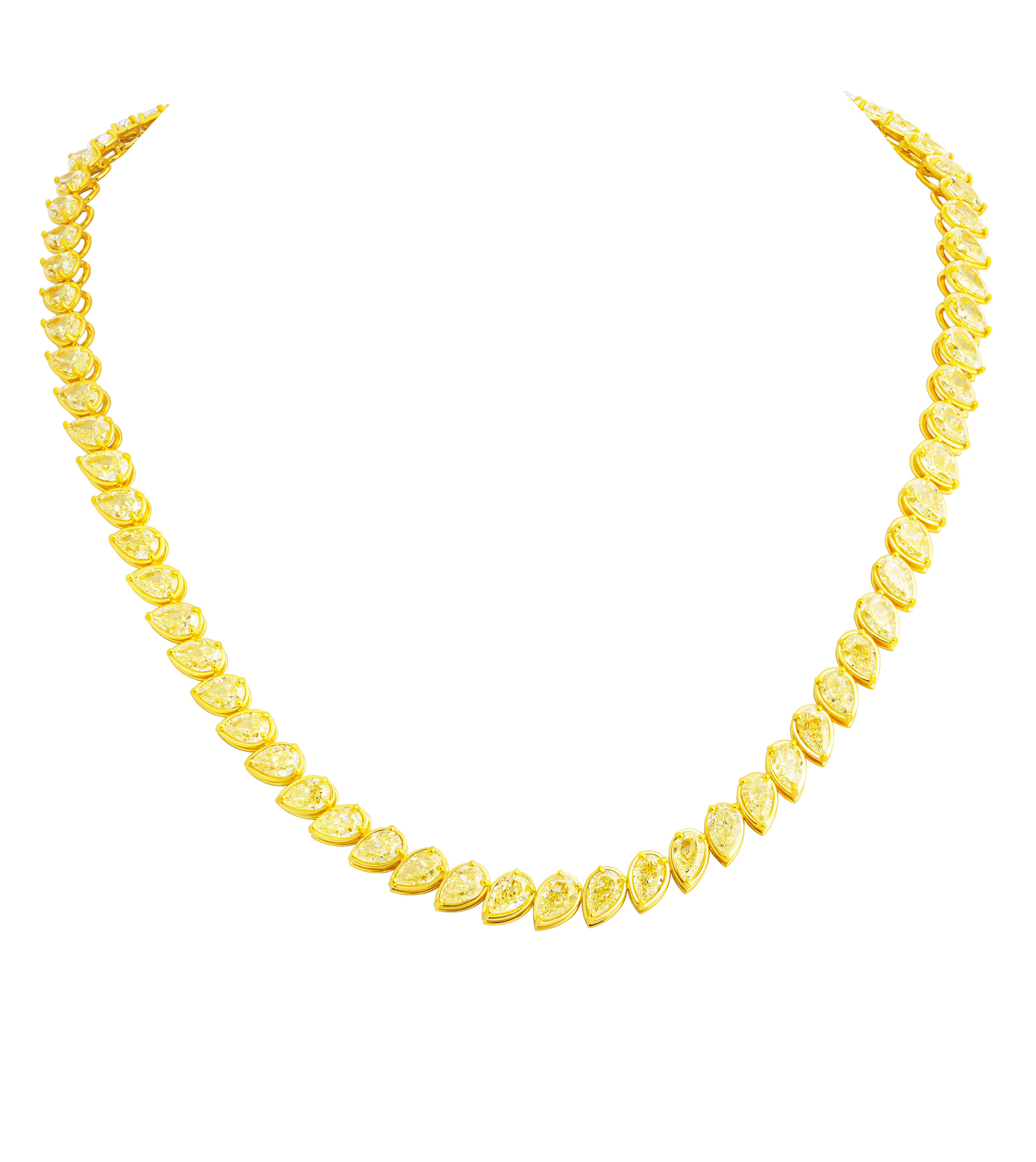 Gold and 40.30ctw Pear Shape Yellow Diamond Tennis Necklace