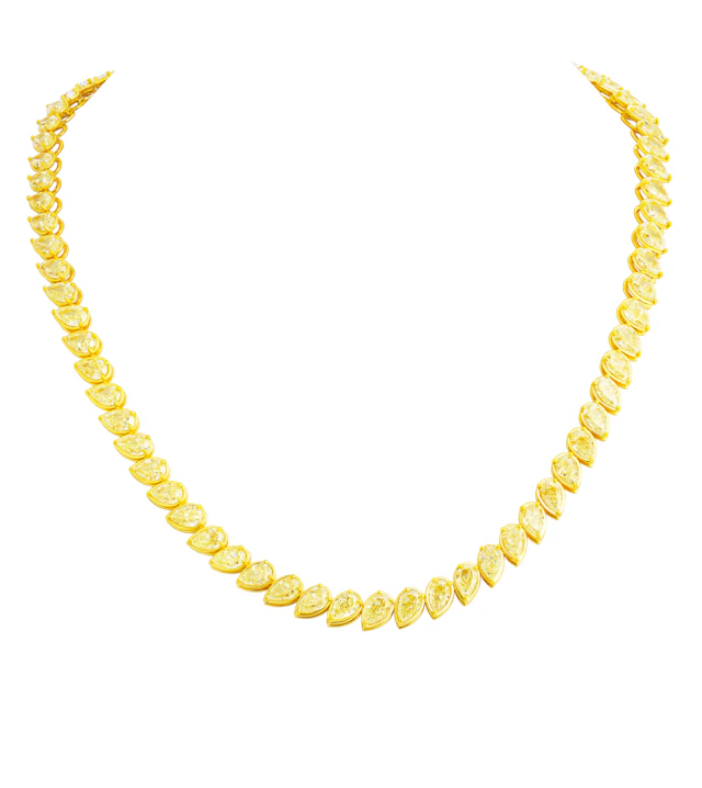 Gold and 40.30ctw Pear Shape Yellow Diamond Tennis Necklace