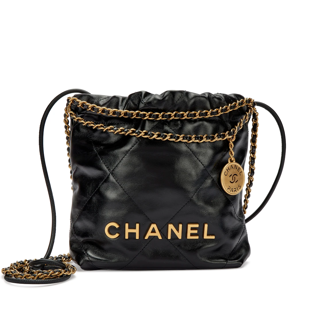 Black Quilted Calfskin Mini 22 Bag Brushed Gold Hardware