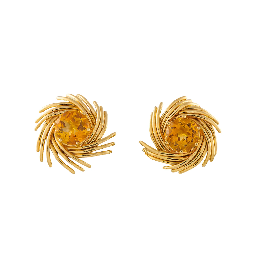Gold and Citrine Pinwheel Earclips