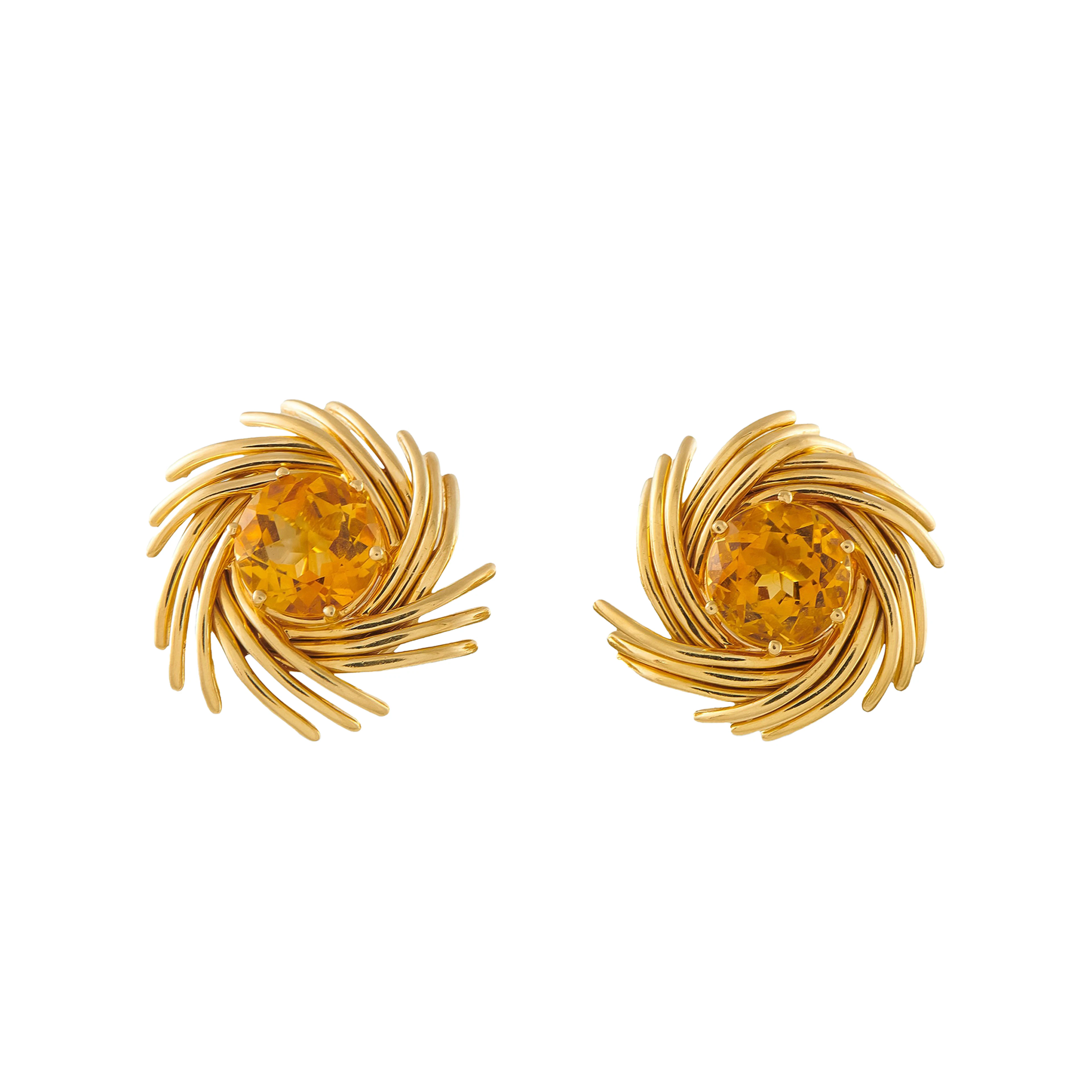 Gold and Citrine Pinwheel Earclips