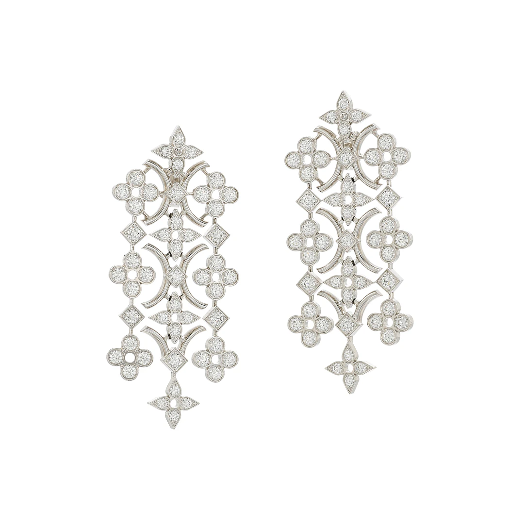 White Gold and 3.30ctw Diamond Dentelle Chandelier Earclips