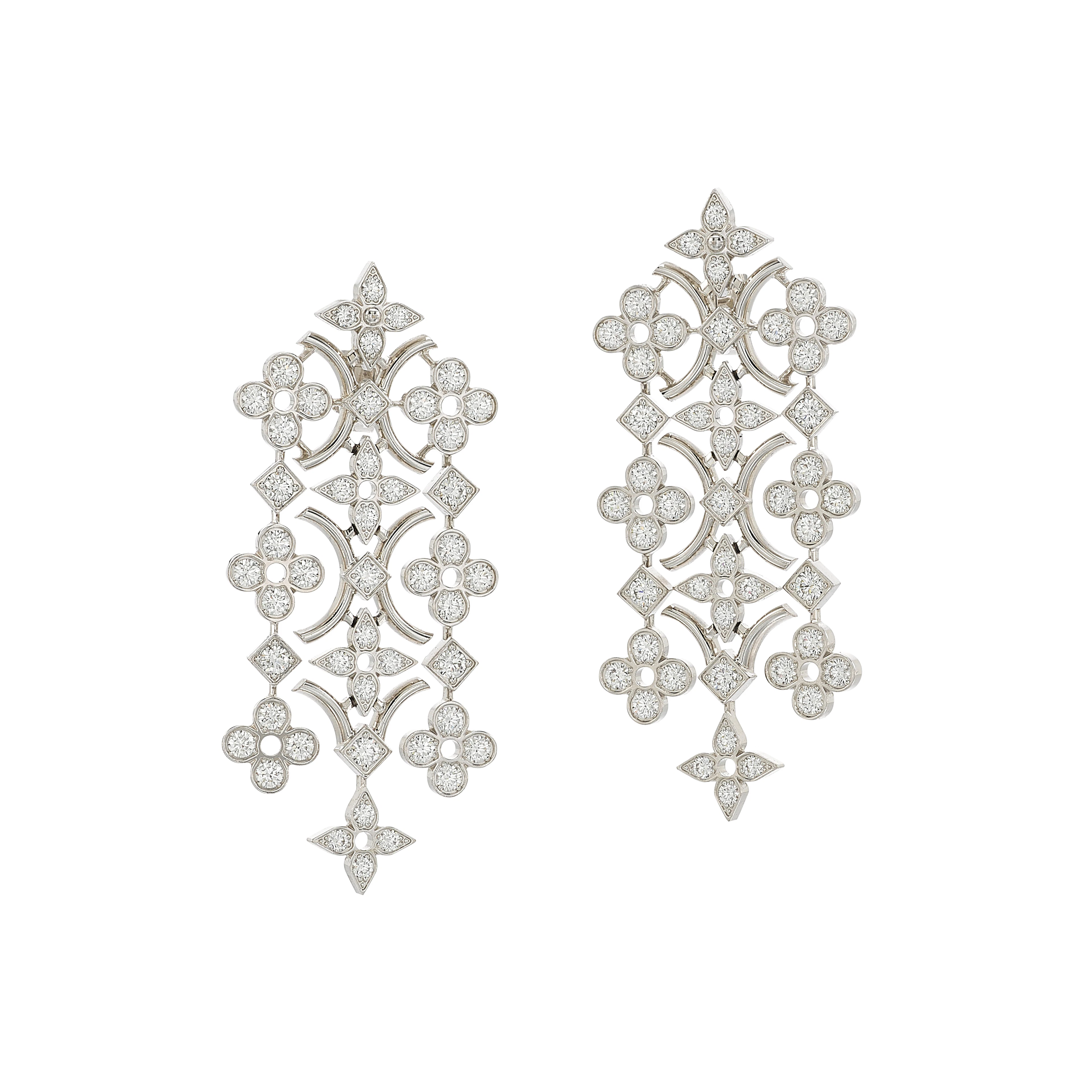 White Gold and 3.30ctw Diamond Dentelle Chandelier Earclips