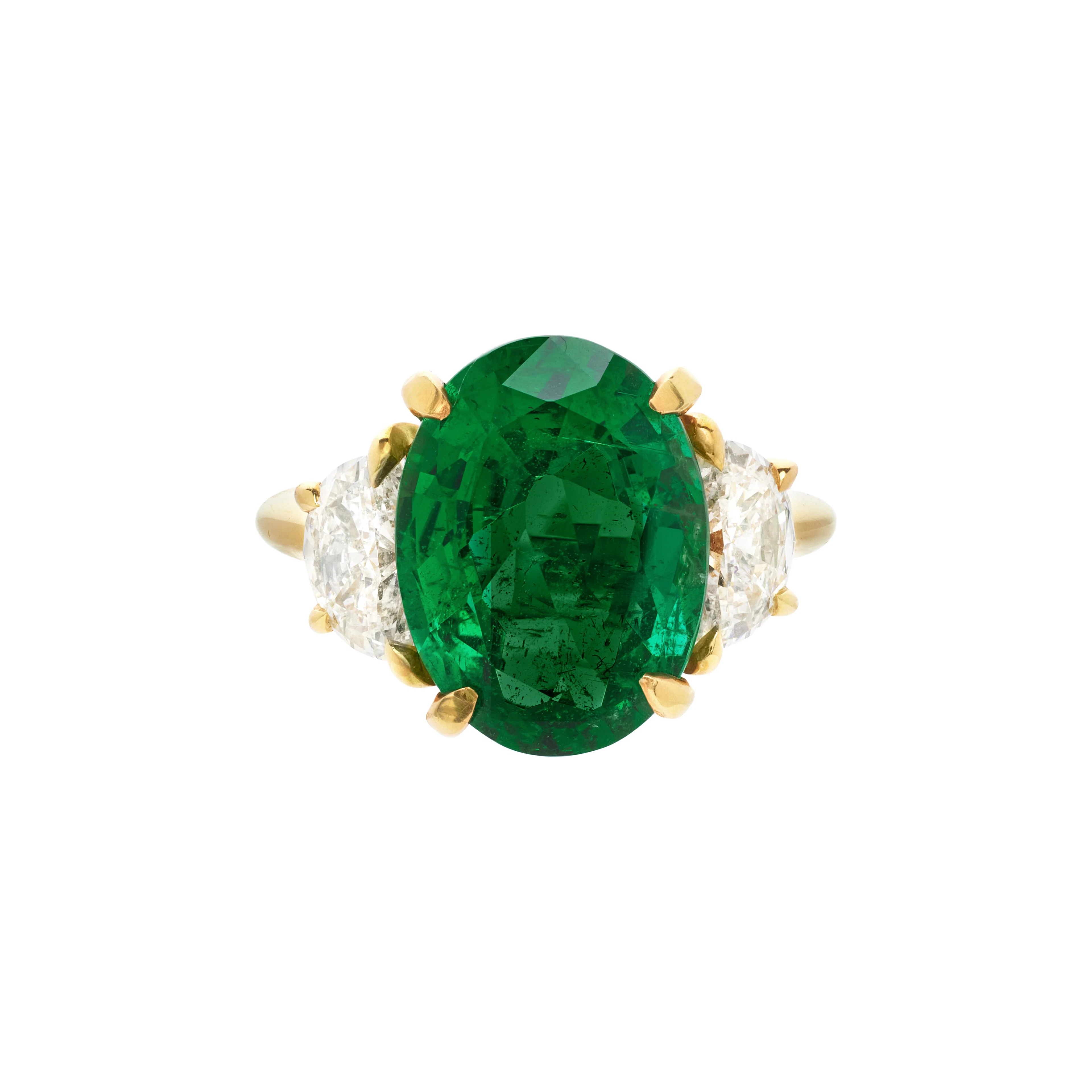Gold, 5.05ct Zambian Emerald and Diamond Ring