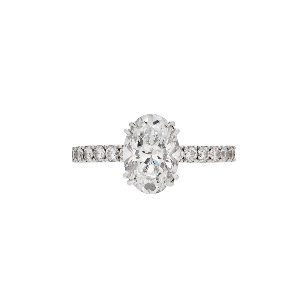Platinum, 1.53ct Oval Cut Diamond and Diamond Engagement Ring
