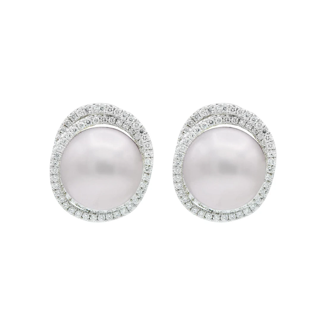 White Gold, Cultured Pearl and Diamond Earclips