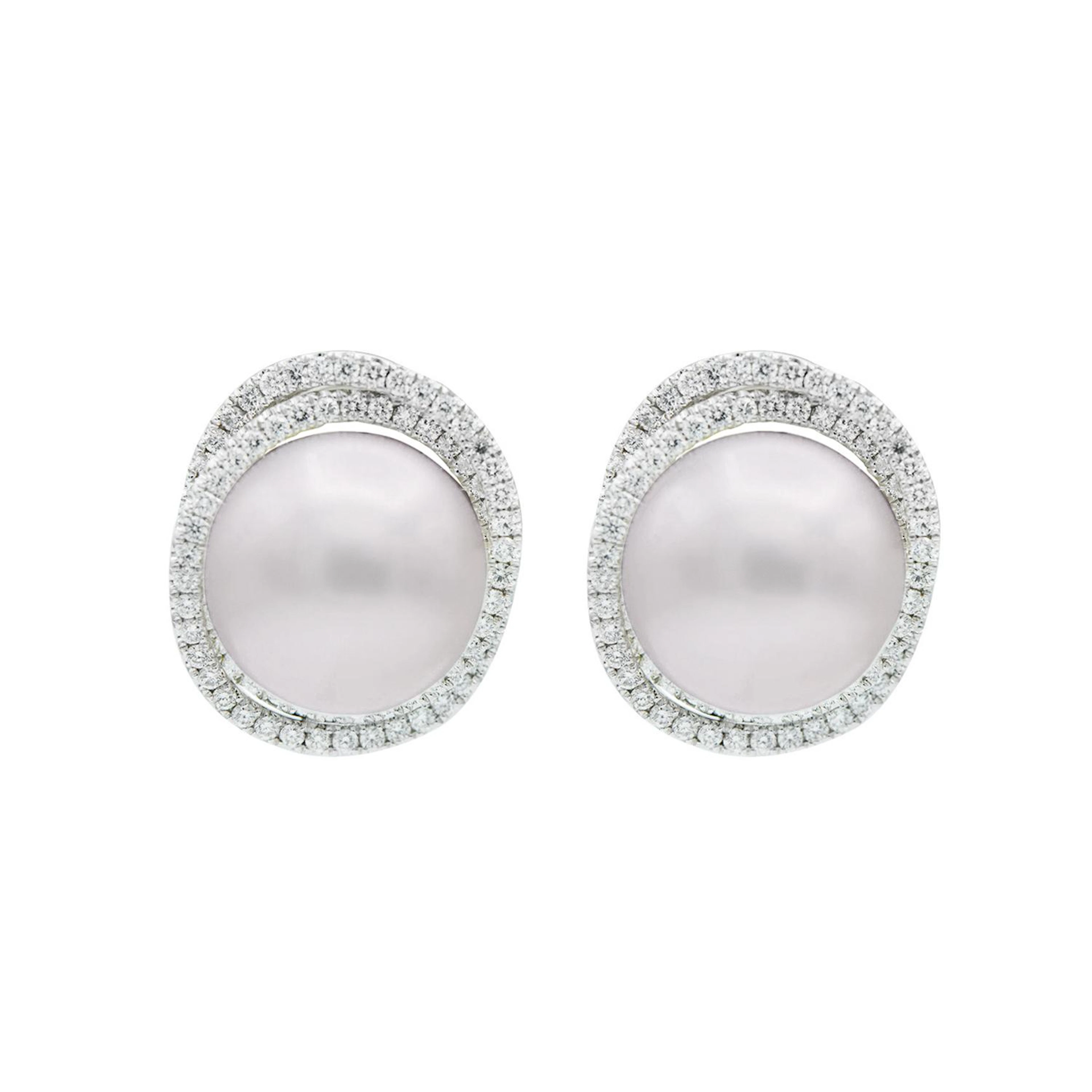 White Gold, Cultured Pearl and Diamond Earclips
