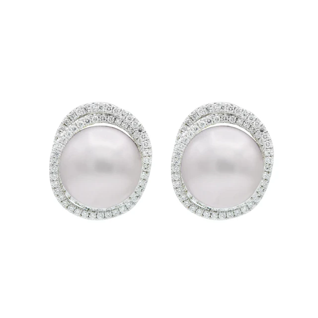 White Gold, Cultured Pearl and Diamond Earclips