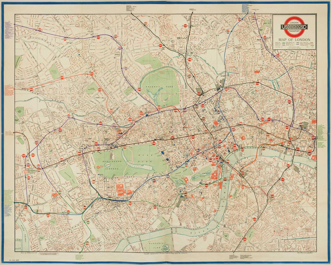 Quad-Royal poster map with Central London's Underground