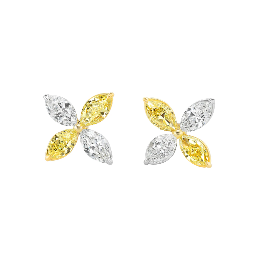 Platinum, Gold, 6.70ctw Marquise Cut Fancy Yellow Diamond and Diamond