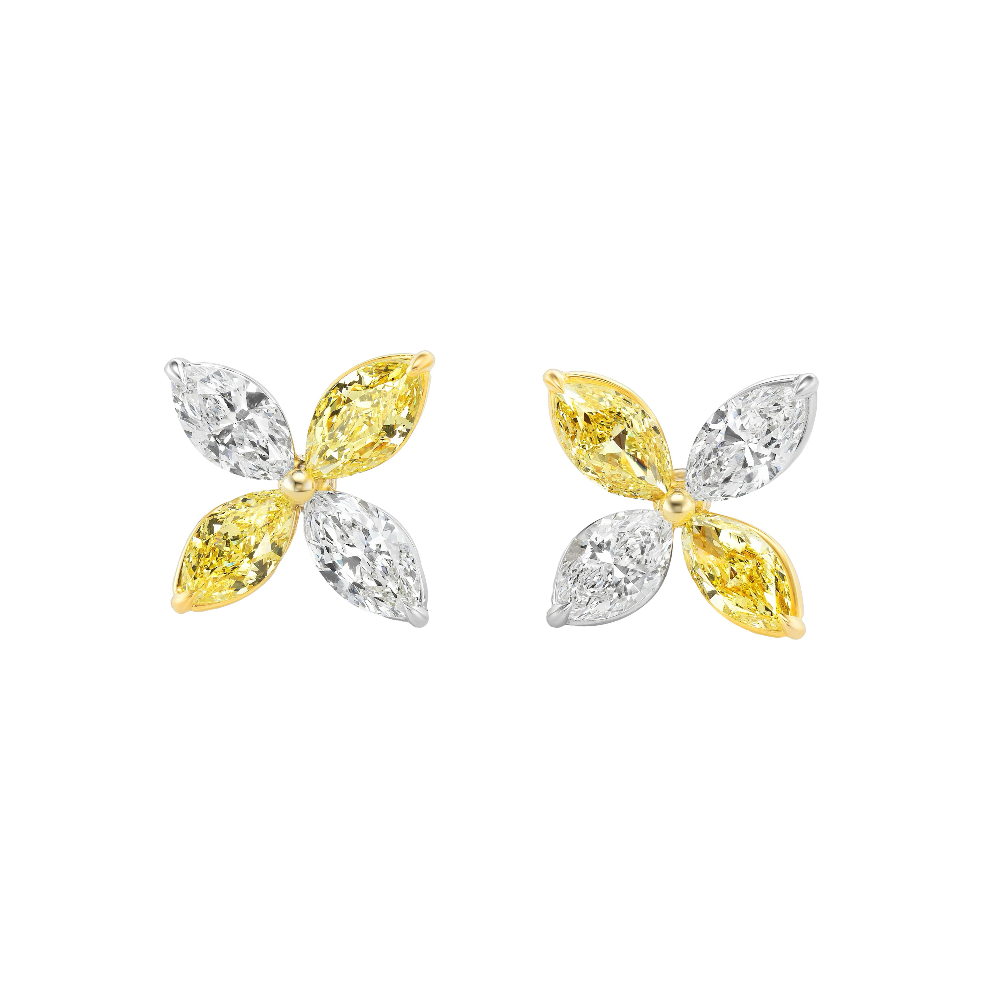 Platinum, Gold, 6.70ctw Marquise Cut Fancy Yellow Diamond and Diamond