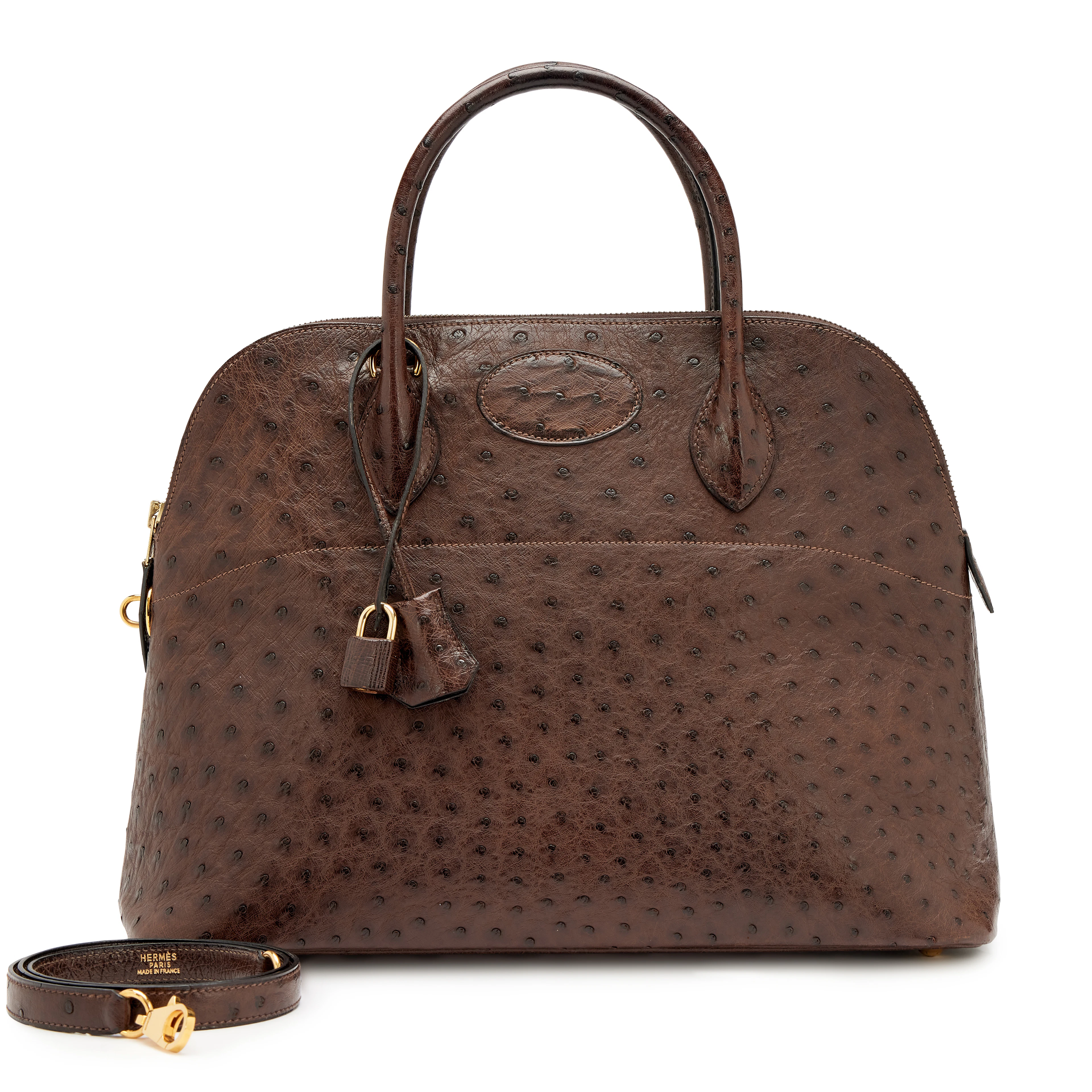 Vintage Chocolat Ostrich Bolide 35 Gold Hardware, 1994