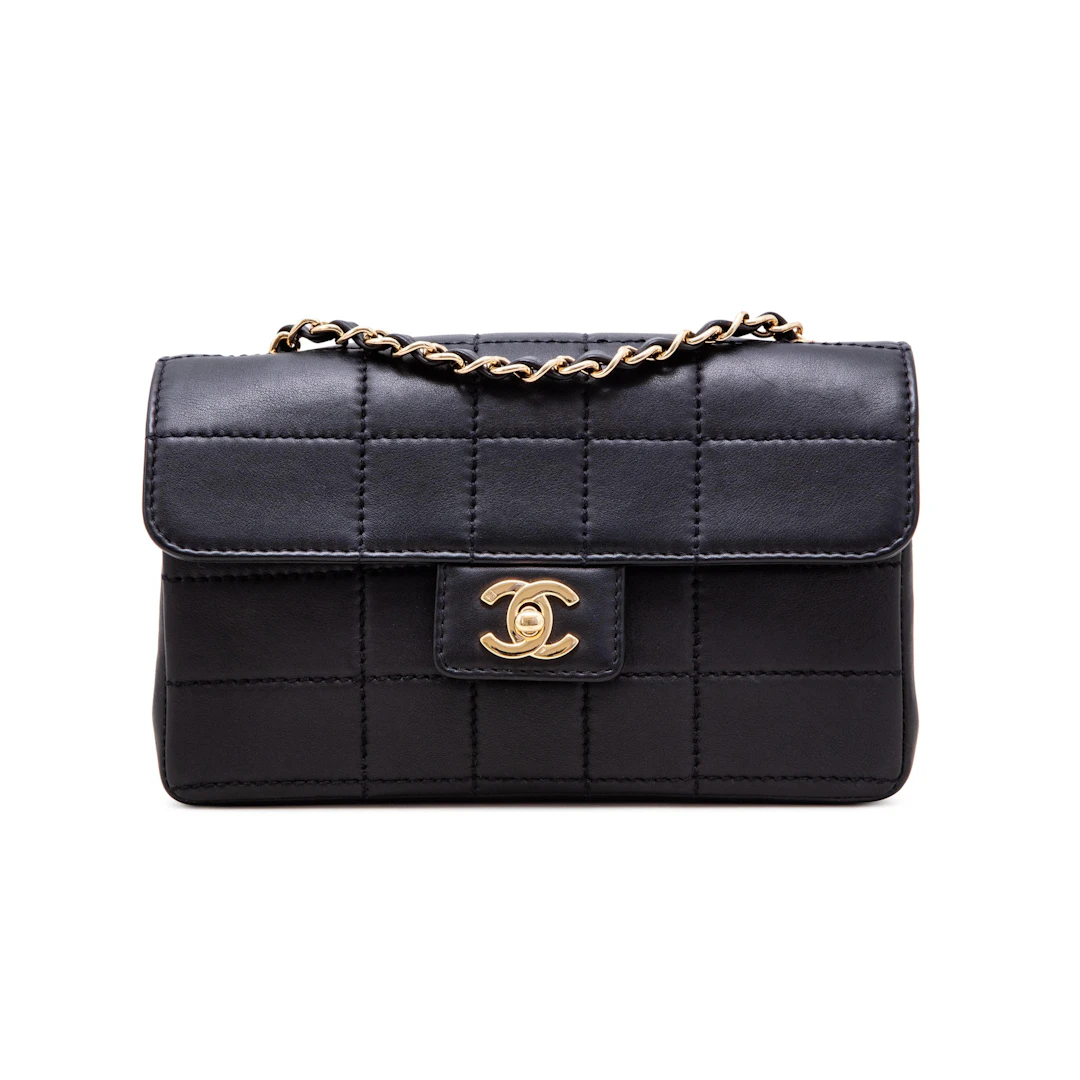 Black Lambskin Chocolate Bar Flap Bag Gold Hardware, 2002-2003