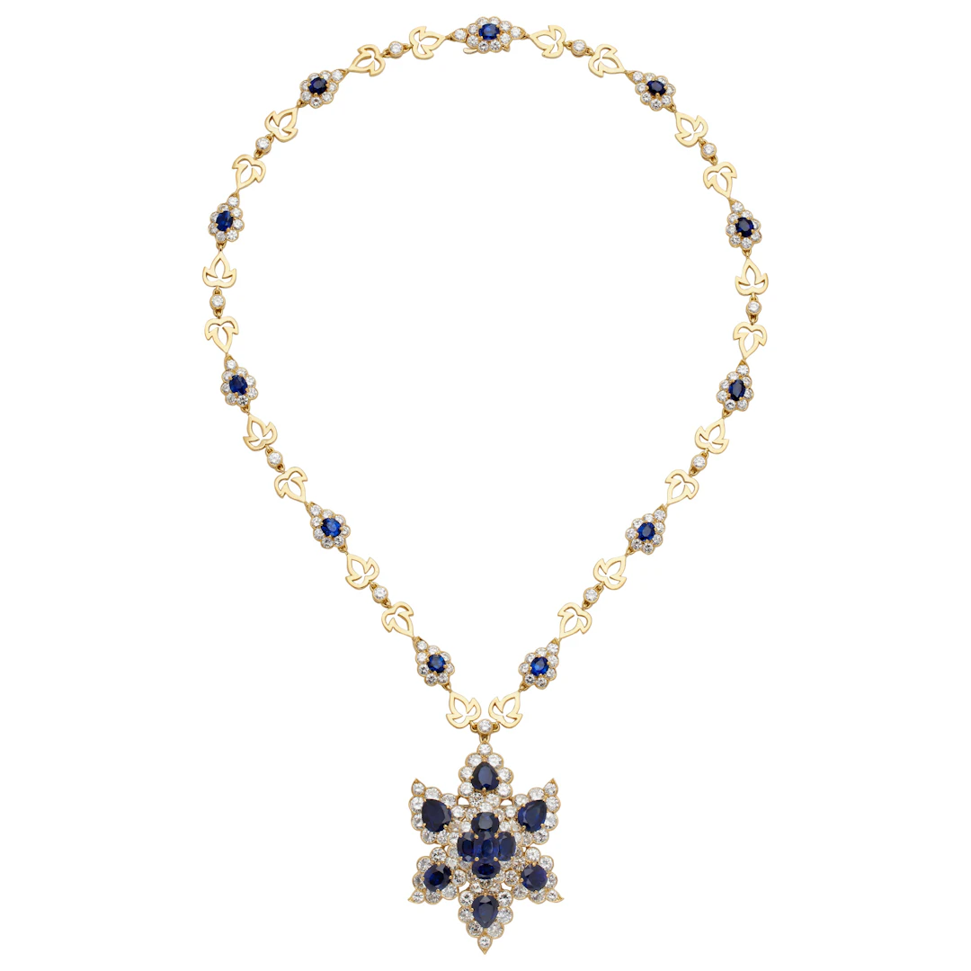 Vintage Gold, Sapphire and Diamond Convertible Brooch Pendant Necklace