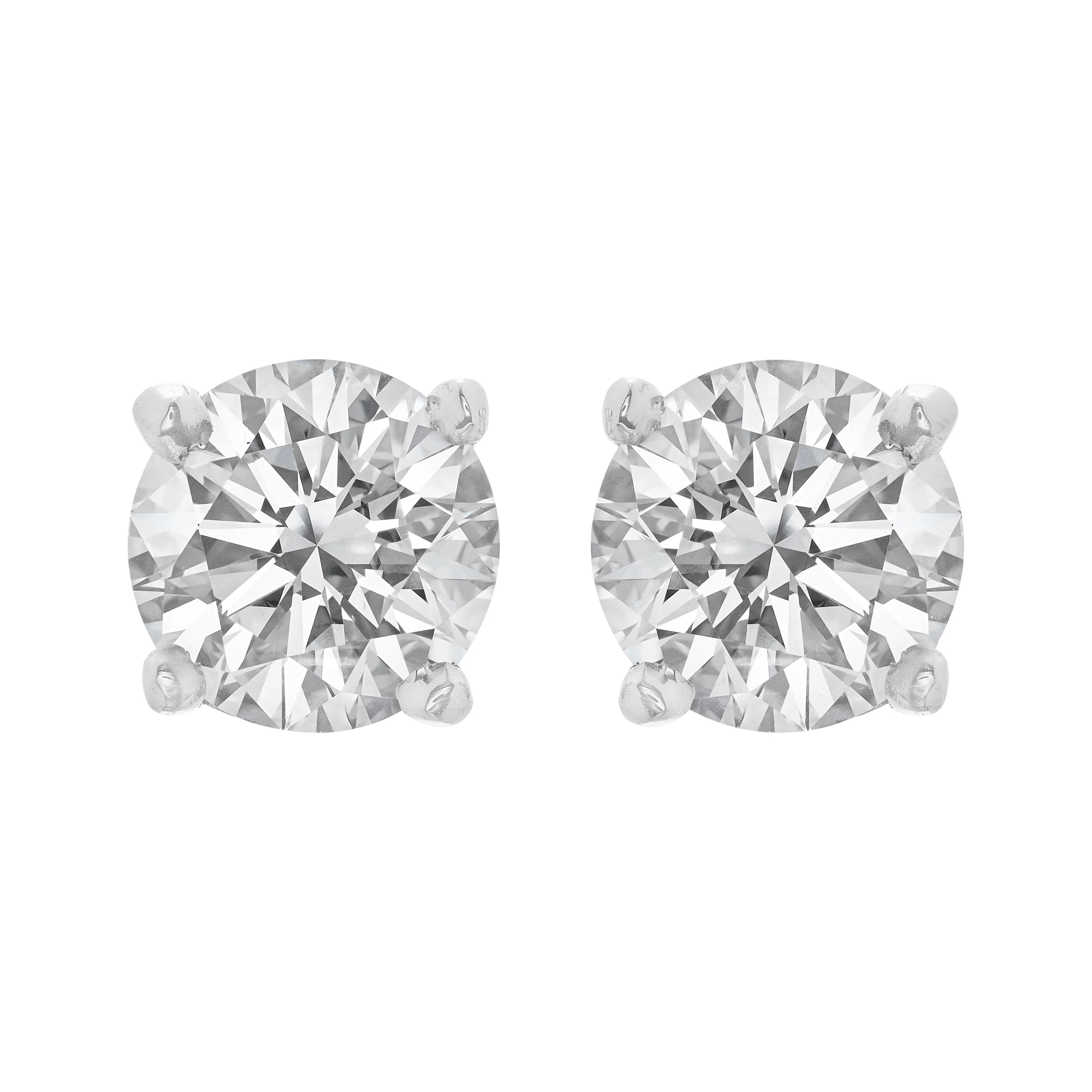 Platinum and 2.65ctw Round Brilliant Cut Diamond Stud Earrings