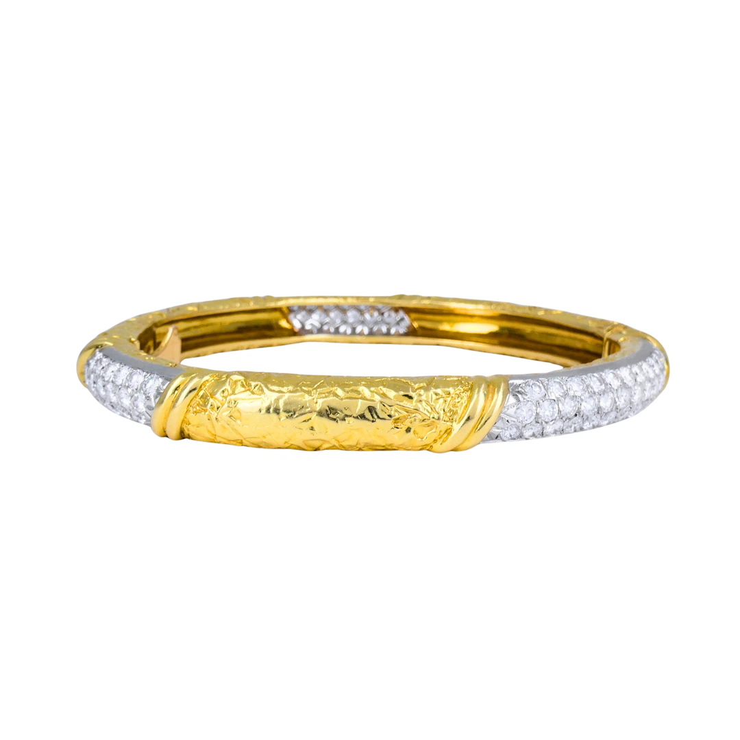 Vintage Gold, Platinum and Diamond Bangle Bracelet